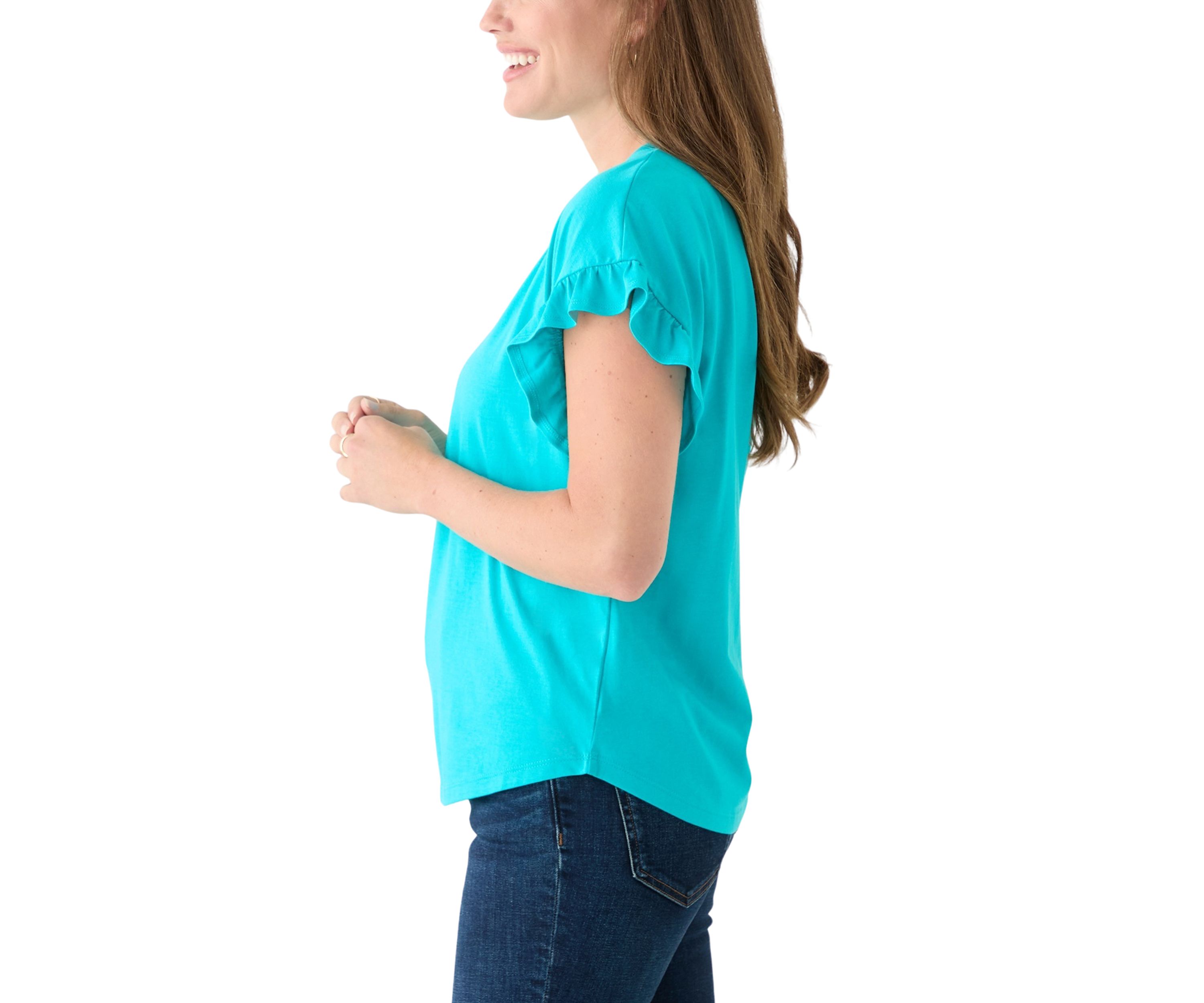 Petite Short Sleeve Ruffle T-Shirt