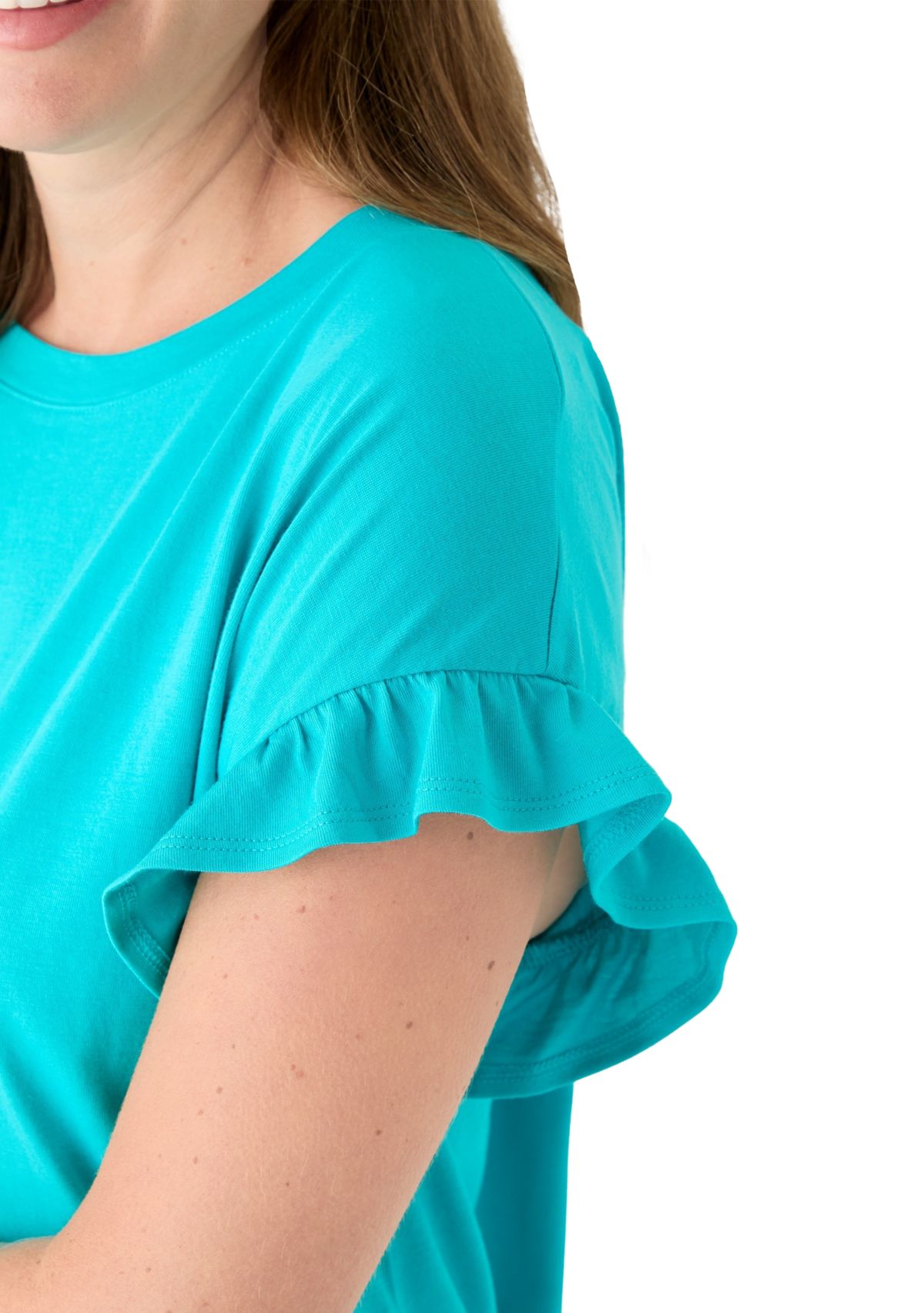 Petite Short Sleeve Ruffle T-Shirt