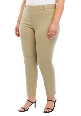 Crown & Ivy Women's Plus Size Cary Flat Front Bi-Stretch Pants