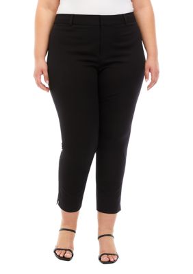 Crown & Ivy Women's Plus Size Cary Flat Front Bi-Stretch Pants