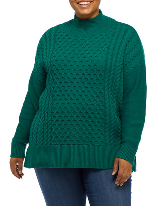 Crown & Ivy™ Plus Size Long Sleeve Cable Knit Sweater