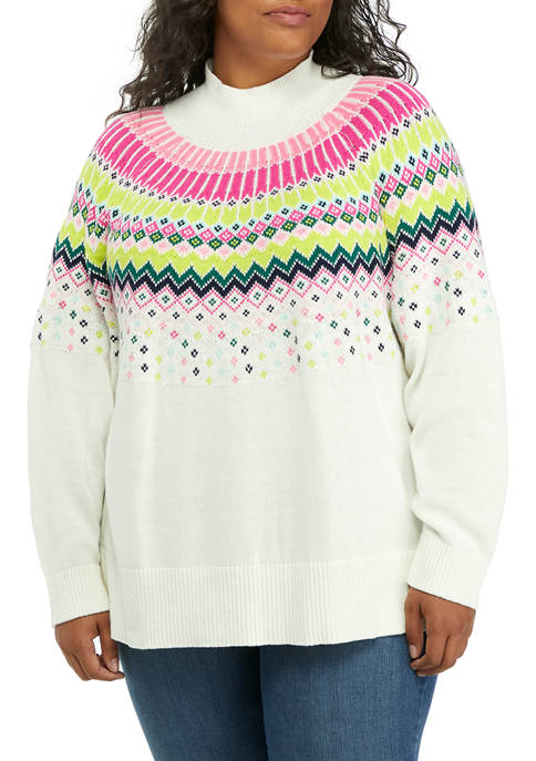 Plus Size Long Sleeve Mock Neck Tunic Sweater