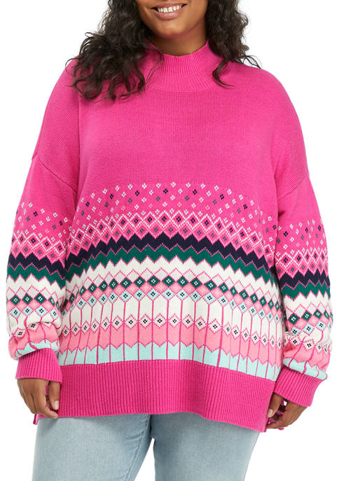 Plus Size Long Sleeve Mock Neck Tunic Sweater 