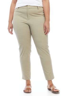 Crown & Ivy Women's Plus Size Cary Fly Front Bi-Stretch Pants