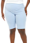 Plus Size Pinstripe Pull On Bermuda Shorts 