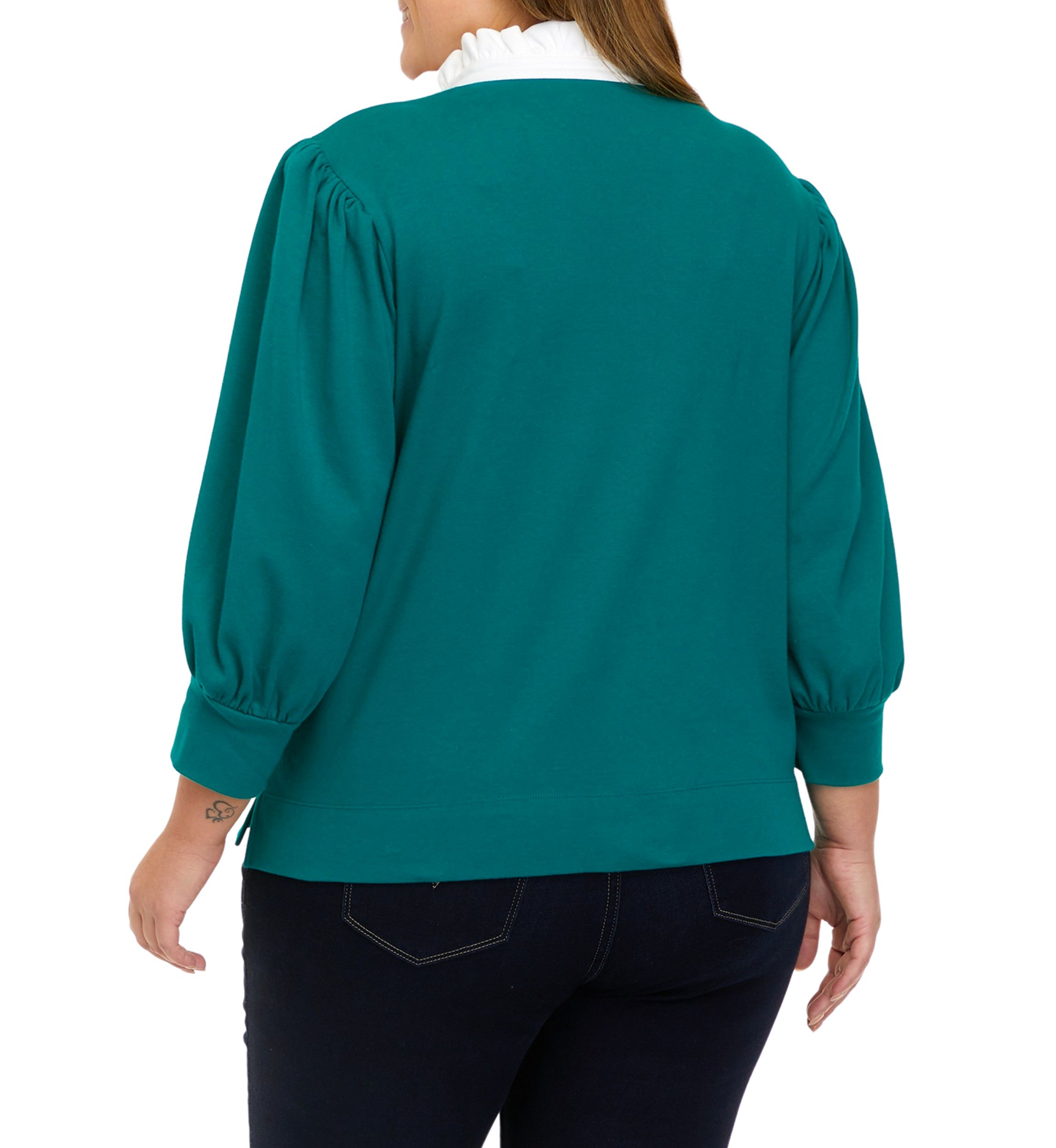 Plus Size 3/4 Sleeve Swing Ruffle Polo Shirt