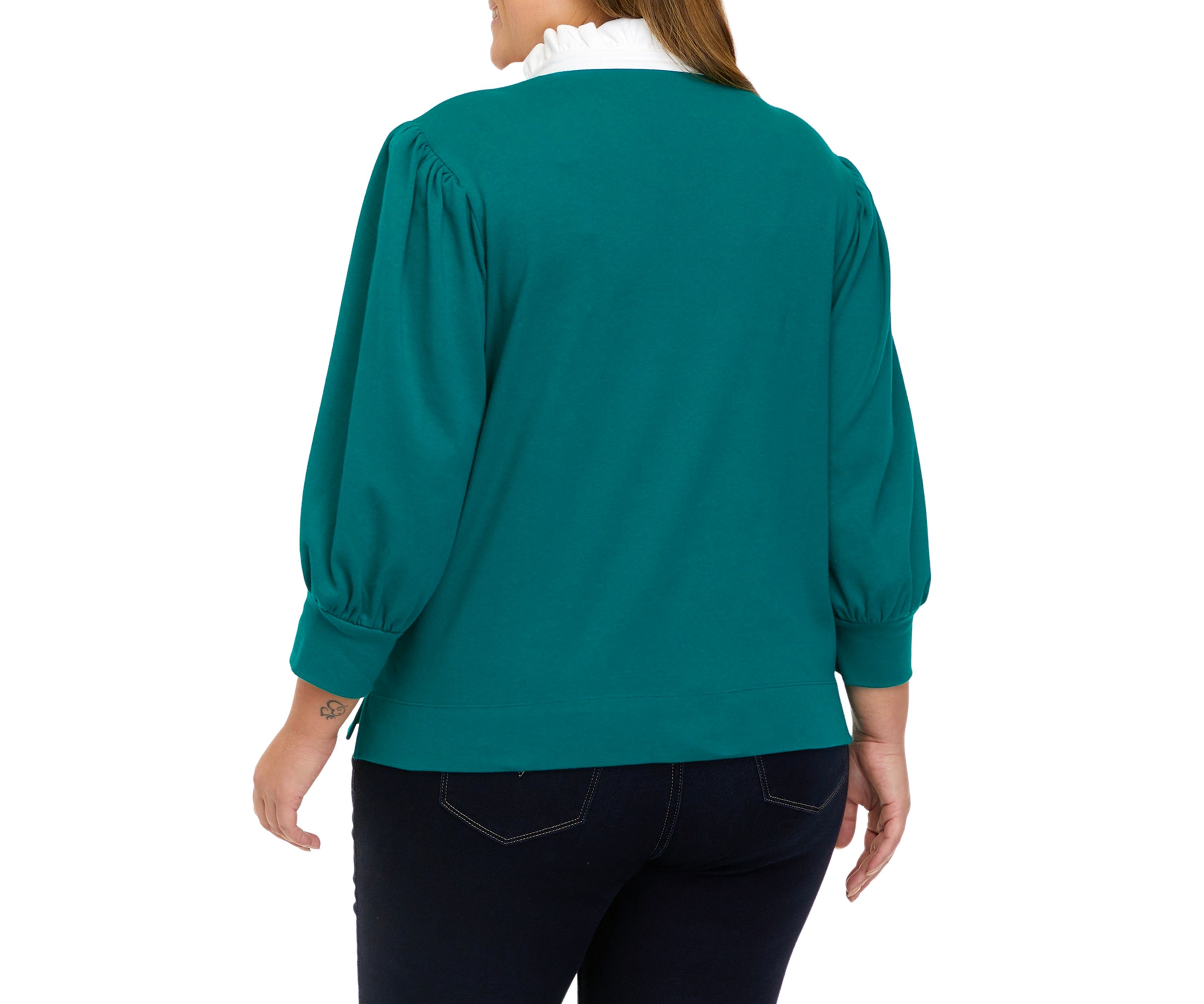 Plus Size 3/4 Sleeve Swing Ruffle Polo Shirt