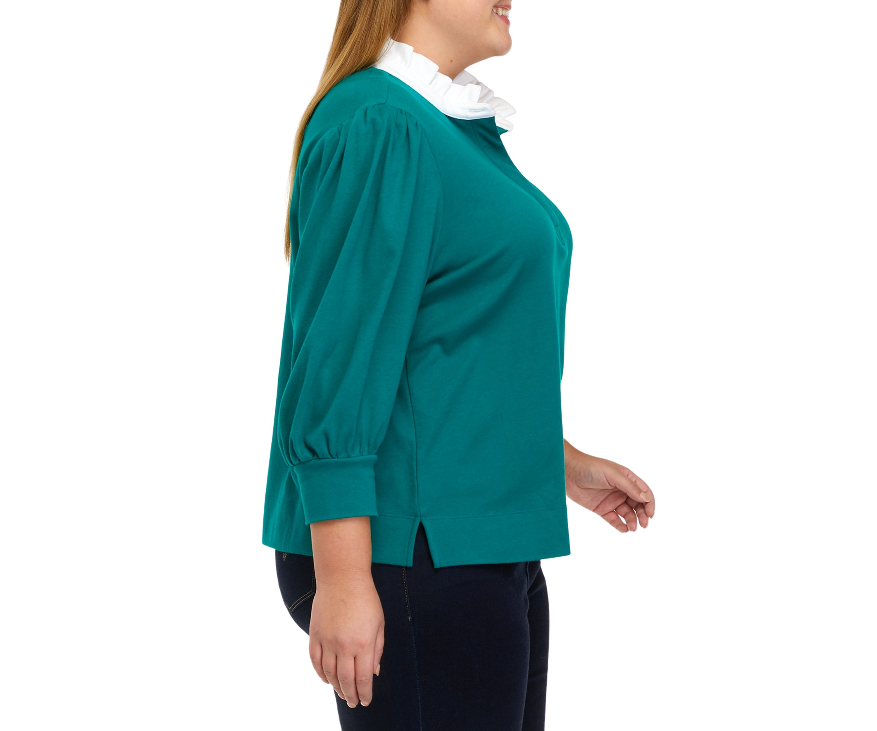 Plus Size 3/4 Sleeve Swing Ruffle Polo Shirt