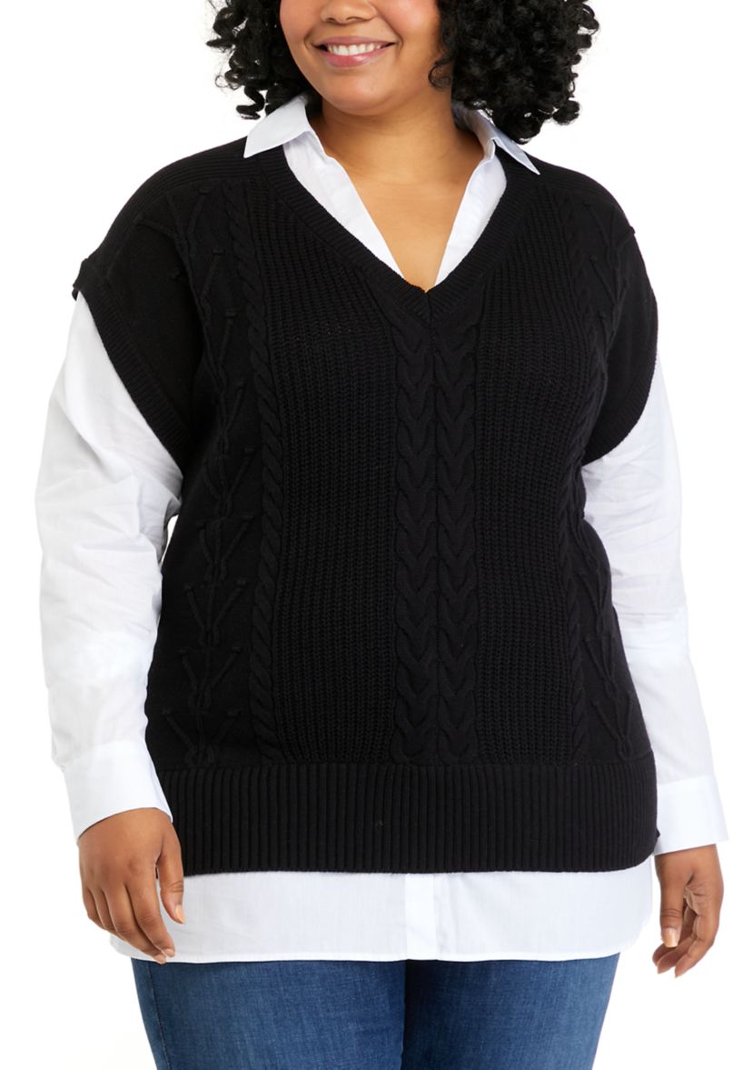 Plus Size Long Sleeve Sweater Vest