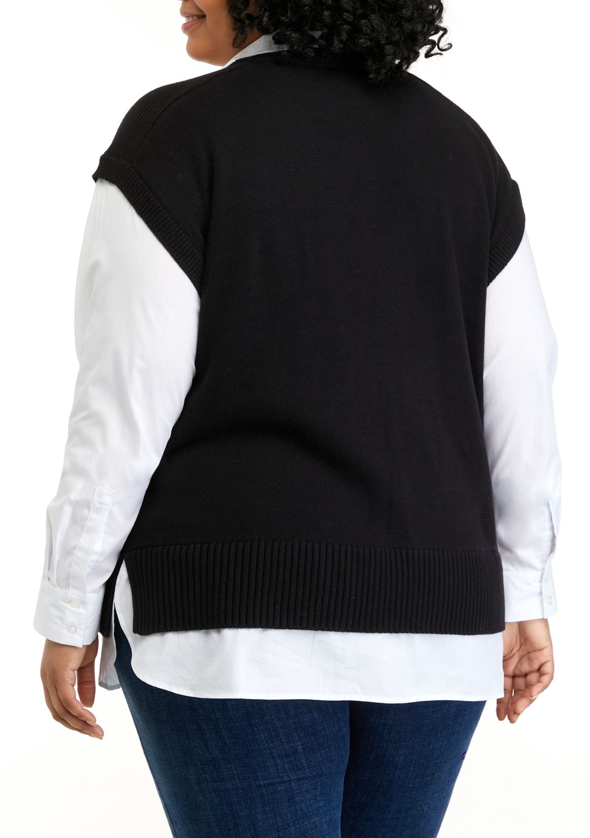 Plus Size Long Sleeve Sweater Vest