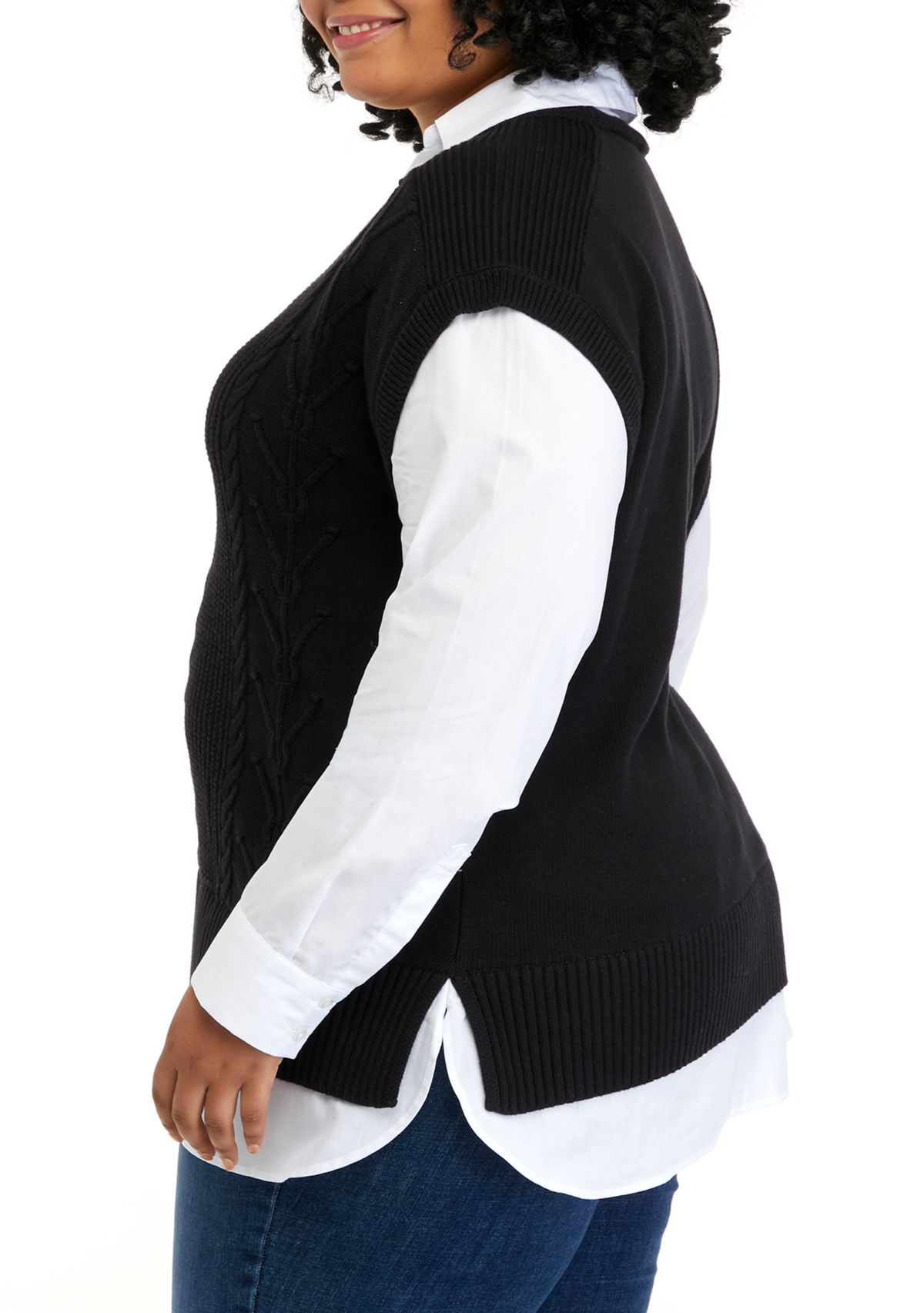 Plus Size Long Sleeve Sweater Vest