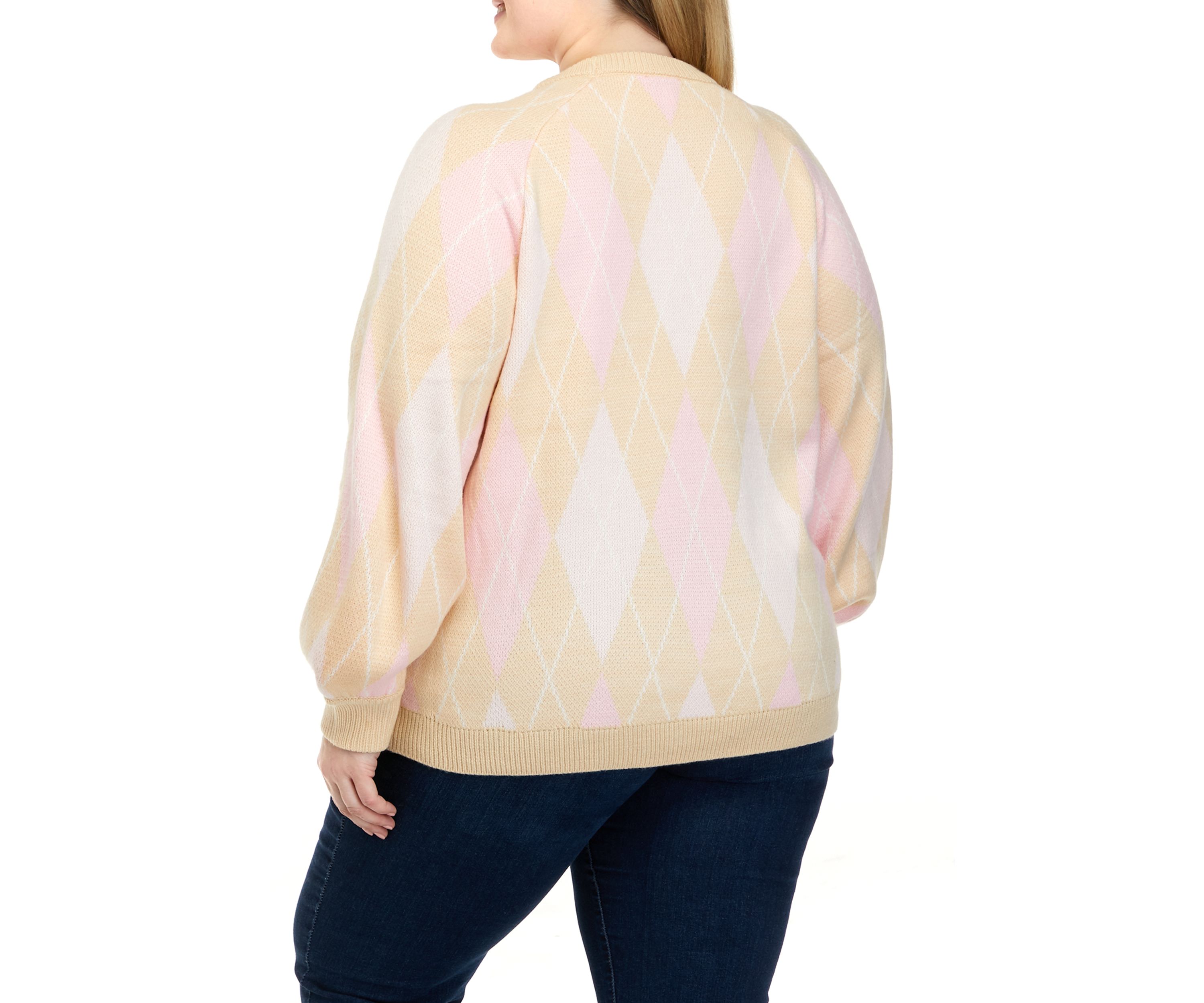 Plus Size Long Sleeve Argyle Jacquard Crew Neck Sweater