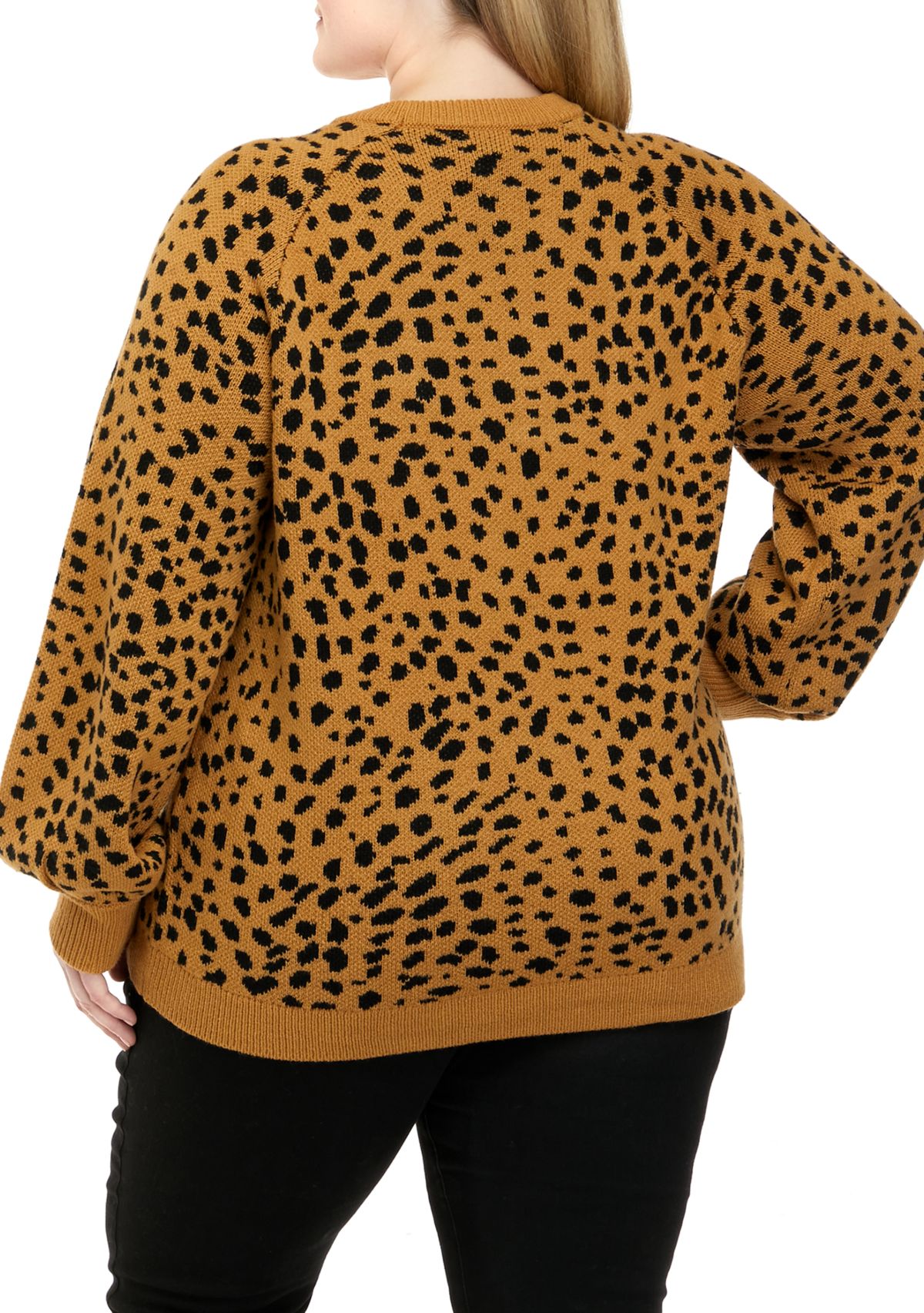 Plus Size Long Sleeve Animal Print Jacquard Crew Neck Sweater