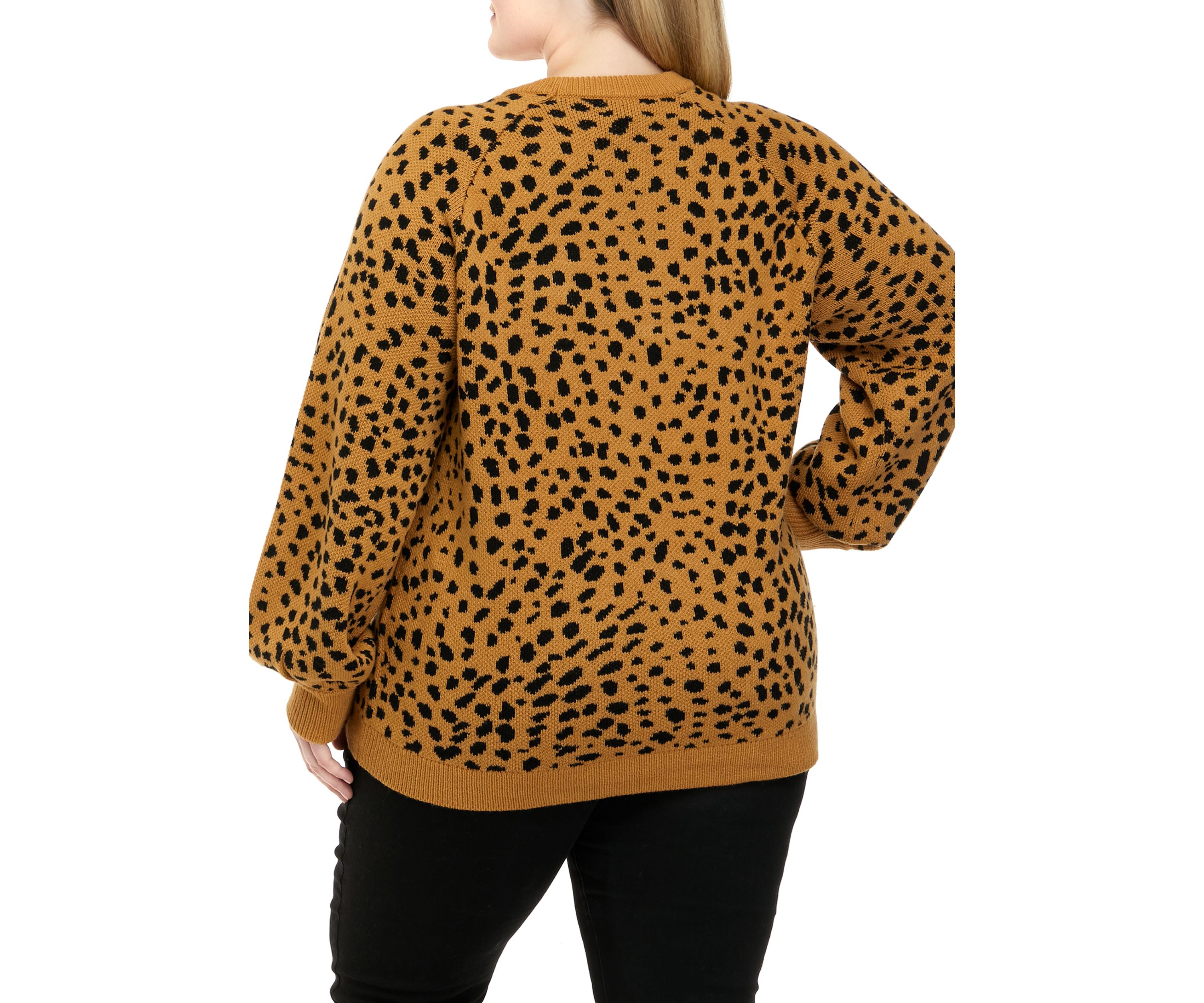 Plus Size Long Sleeve Animal Print Jacquard Crew Neck Sweater