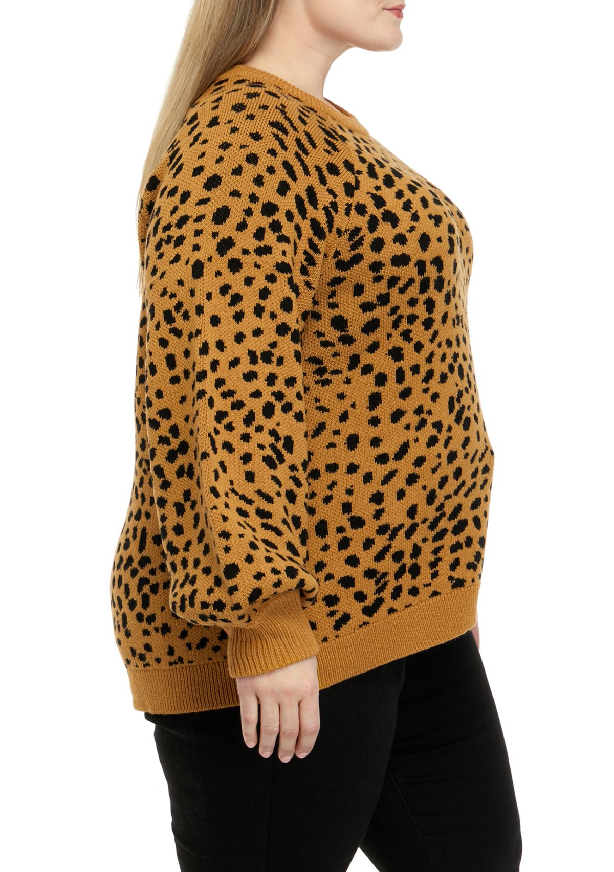 Plus Size Long Sleeve Animal Print Jacquard Crew Neck Sweater