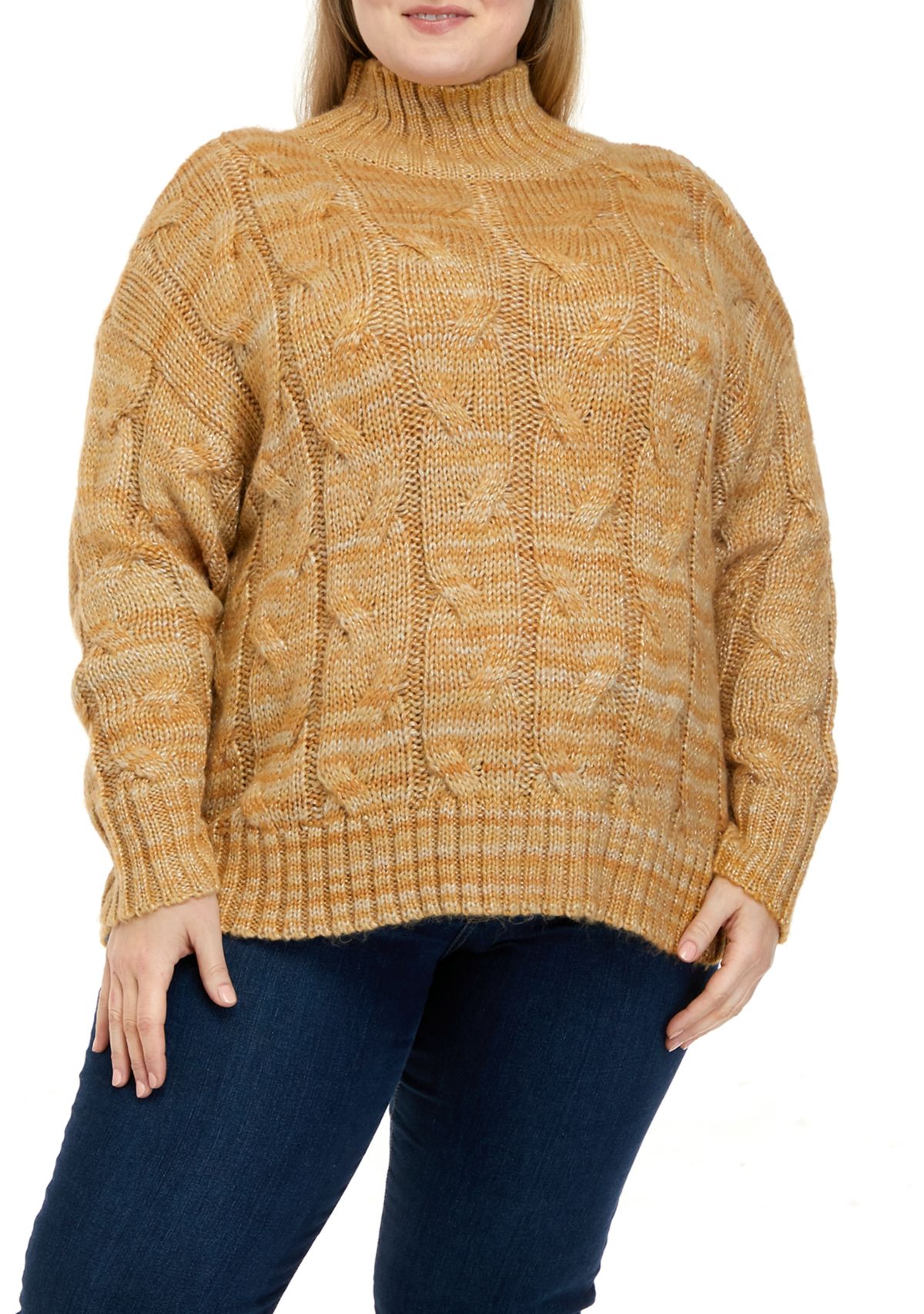 Plus Size Cable Cowl Neck Sweater