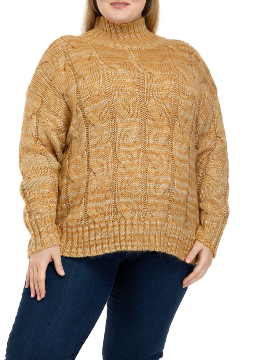 Plus Size Cable Cowl Neck Sweater