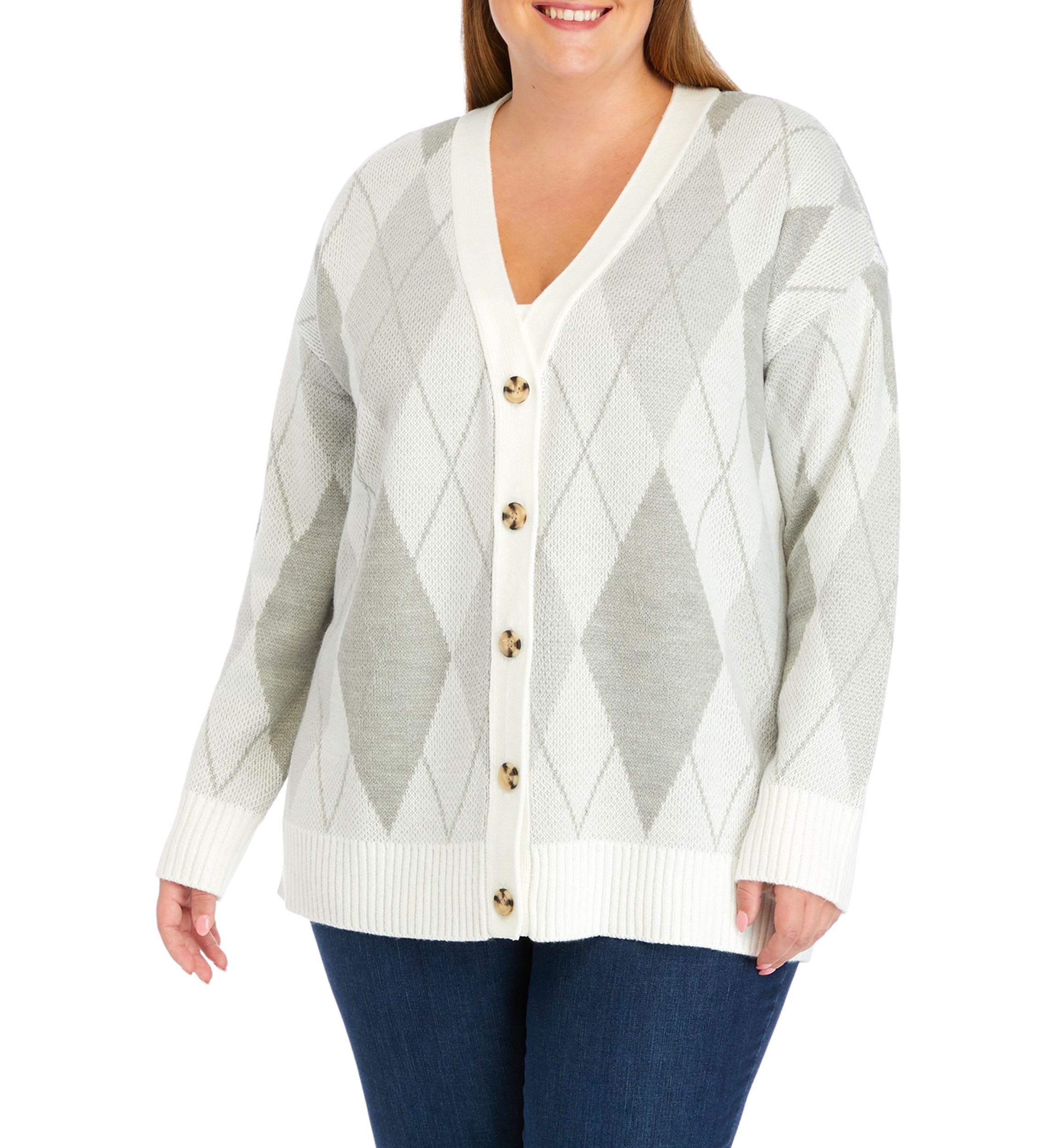 Plus Size Long Sleeve Jacquard Cardigan
