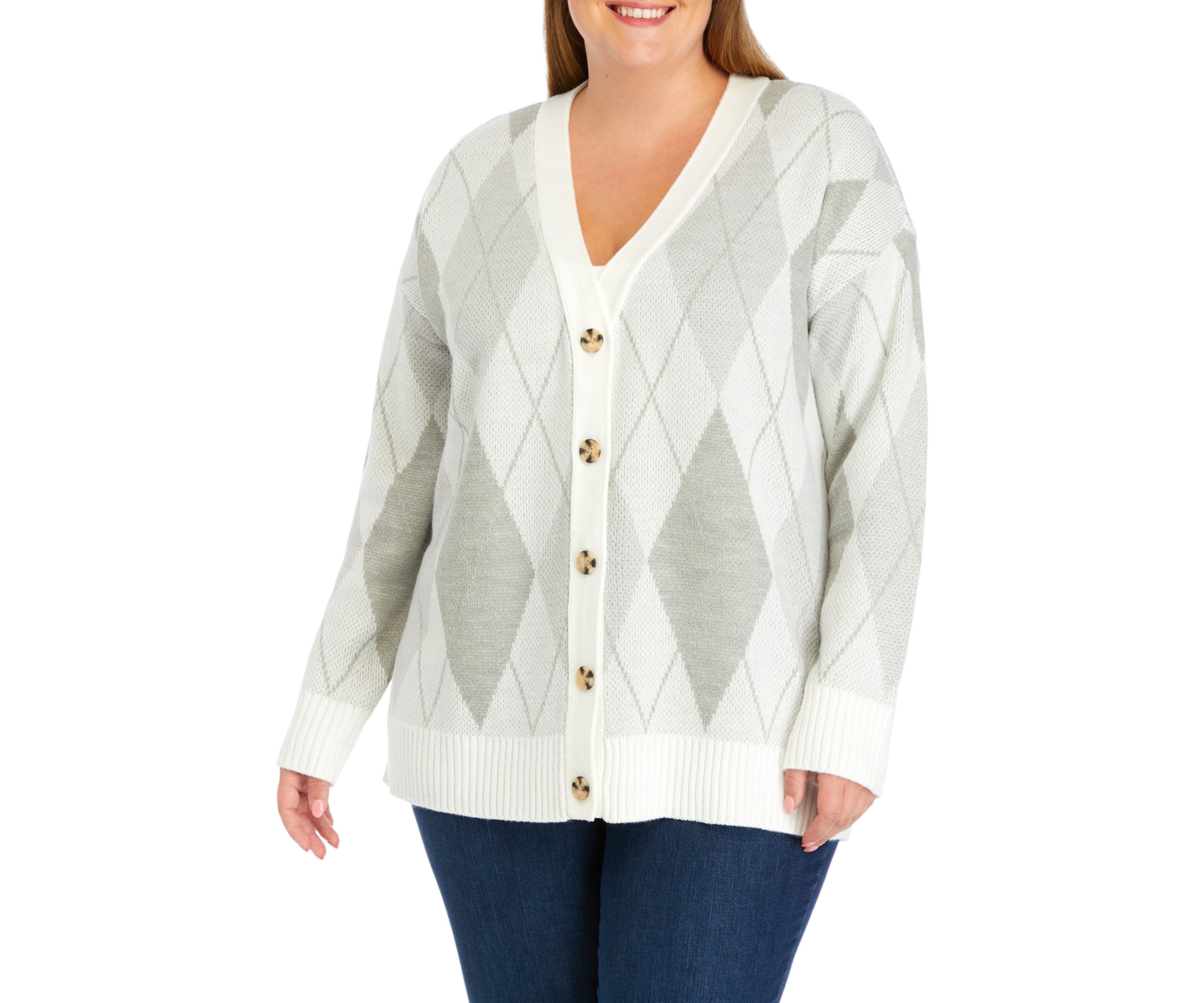 Plus Size Long Sleeve Jacquard Cardigan