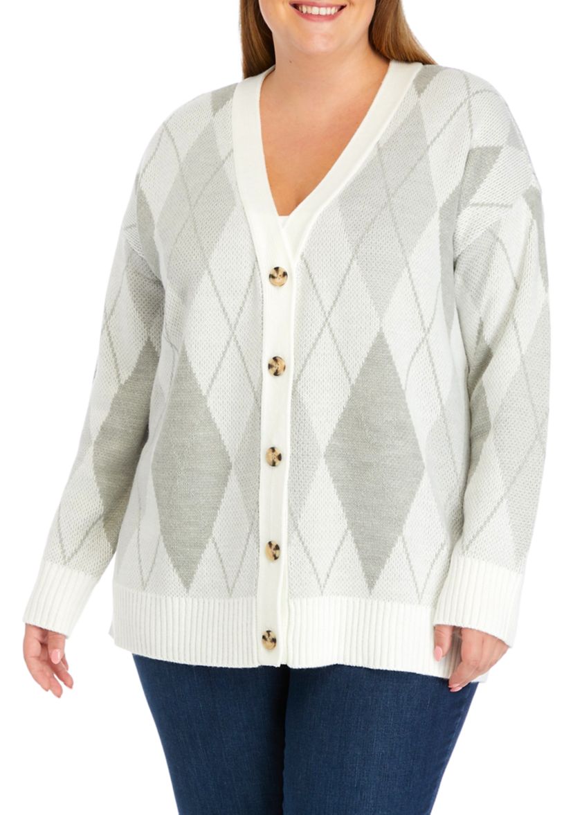 Plus Size Long Sleeve Jacquard Cardigan