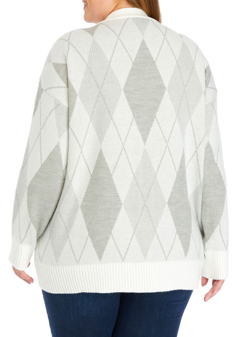 Plus Size Long Sleeve Jacquard Cardigan