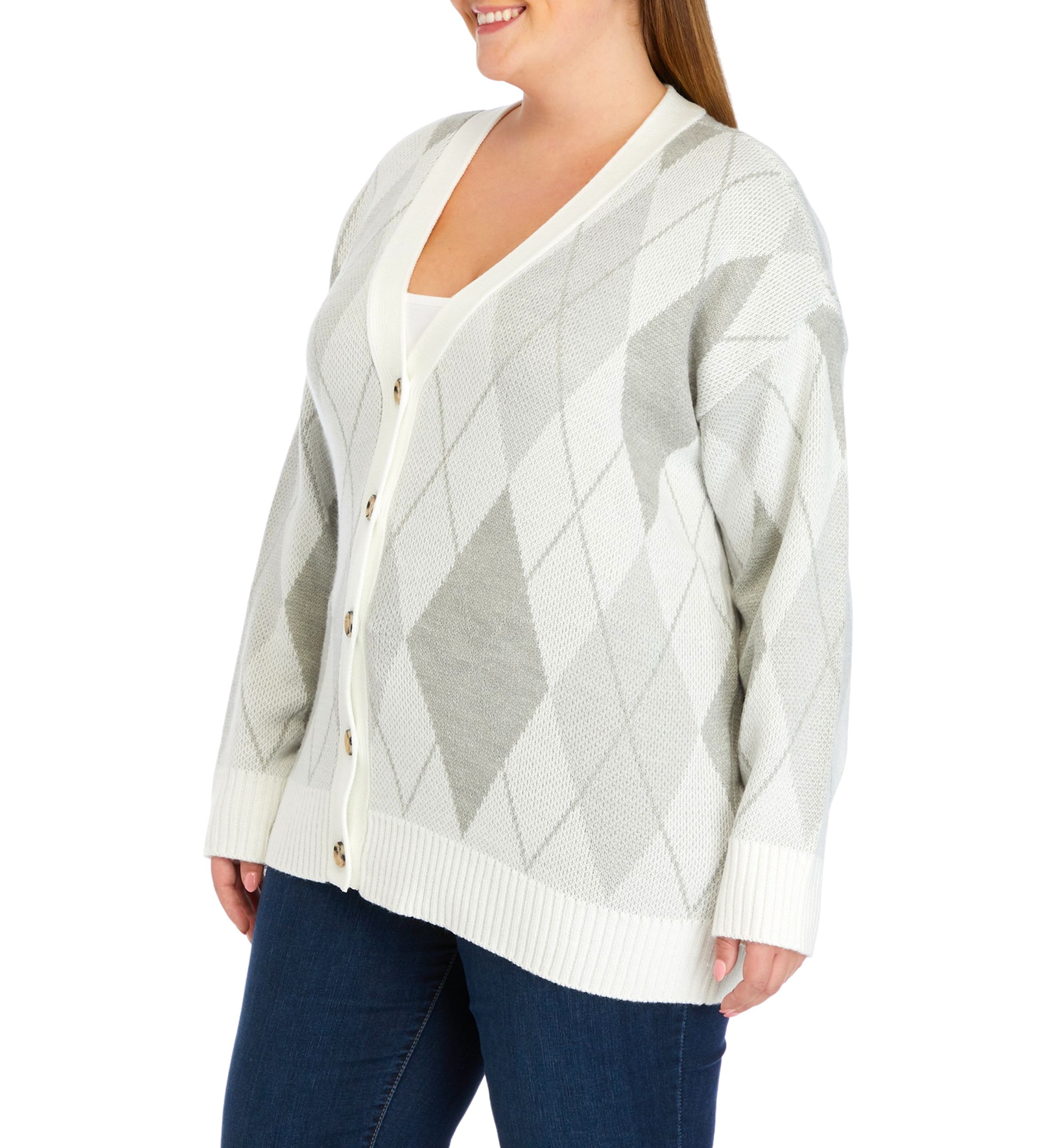 Plus Size Long Sleeve Jacquard Cardigan