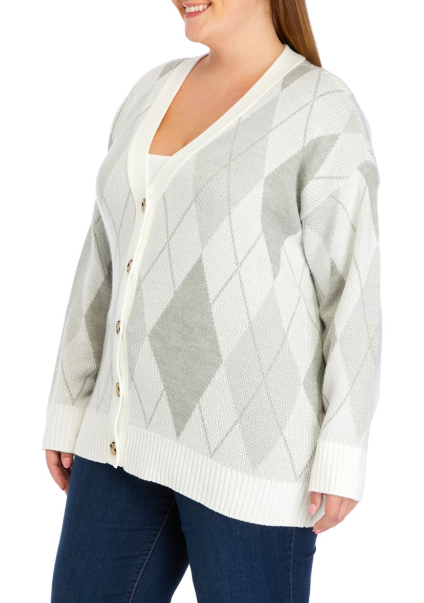 Plus Size Long Sleeve Jacquard Cardigan