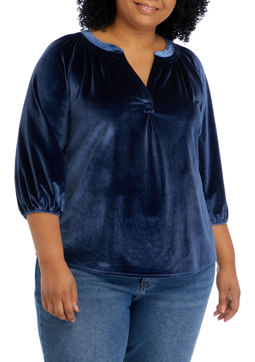 Plus Size Peasant Velvet Blouse