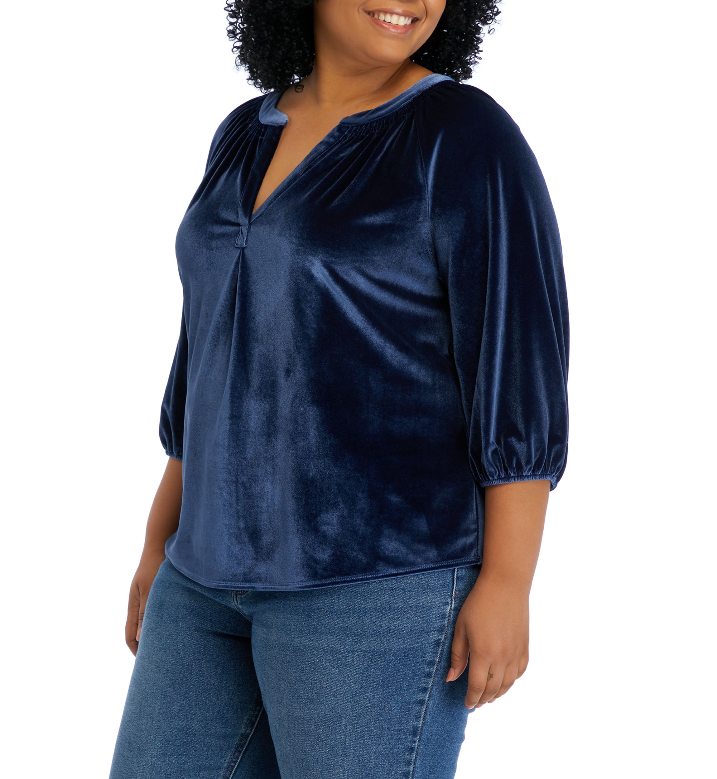 Plus Size Peasant Velvet Blouse