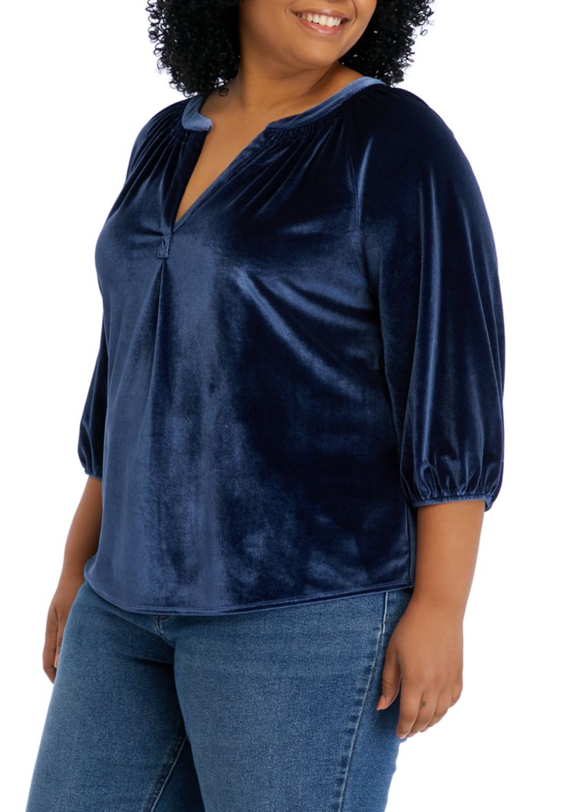 Plus Size Peasant Velvet Blouse