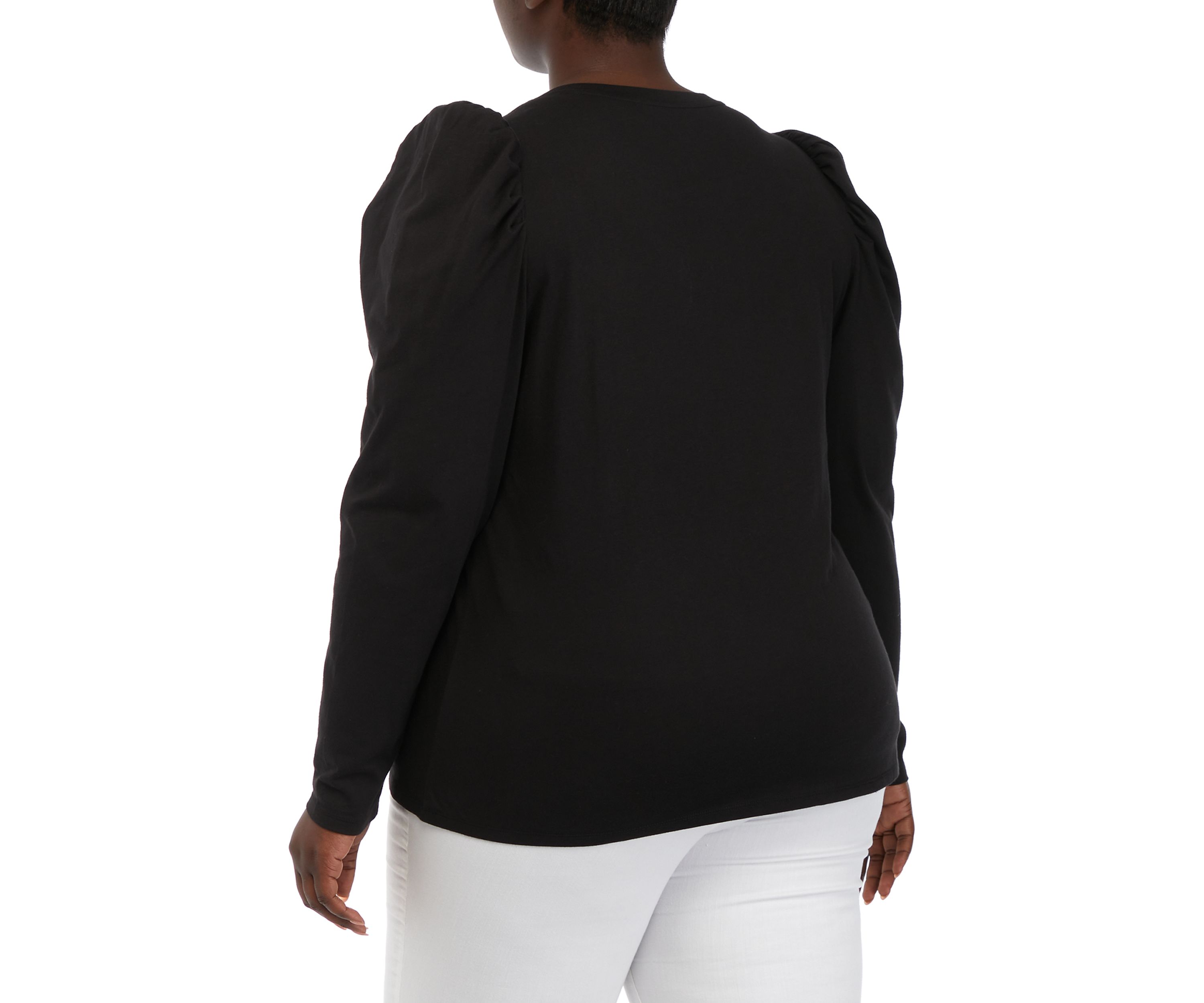 Plus Size Long Sleeve Pleated Shoulder T-Shirt