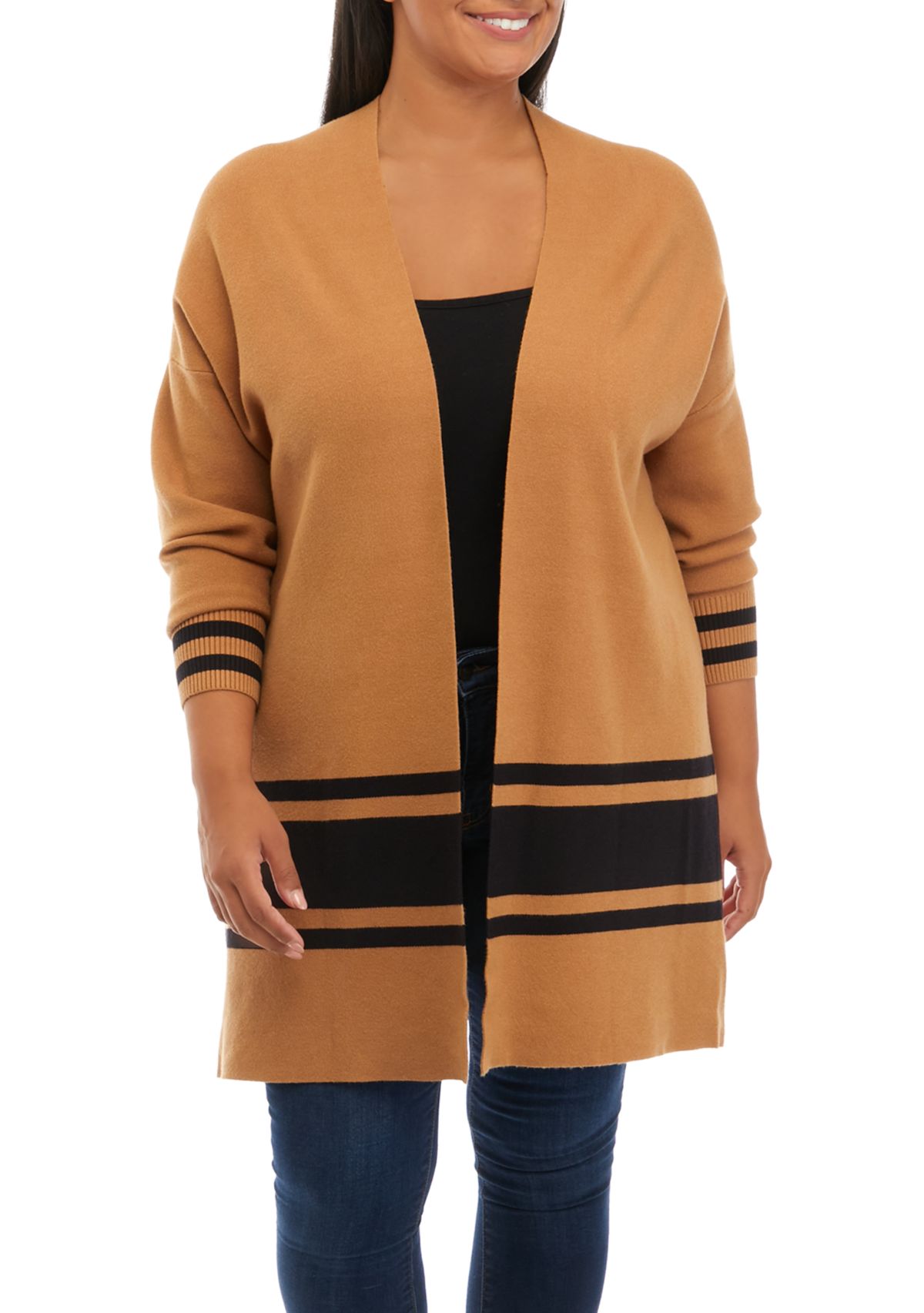Plus Size Long Sleeve Open Front Cardigan 