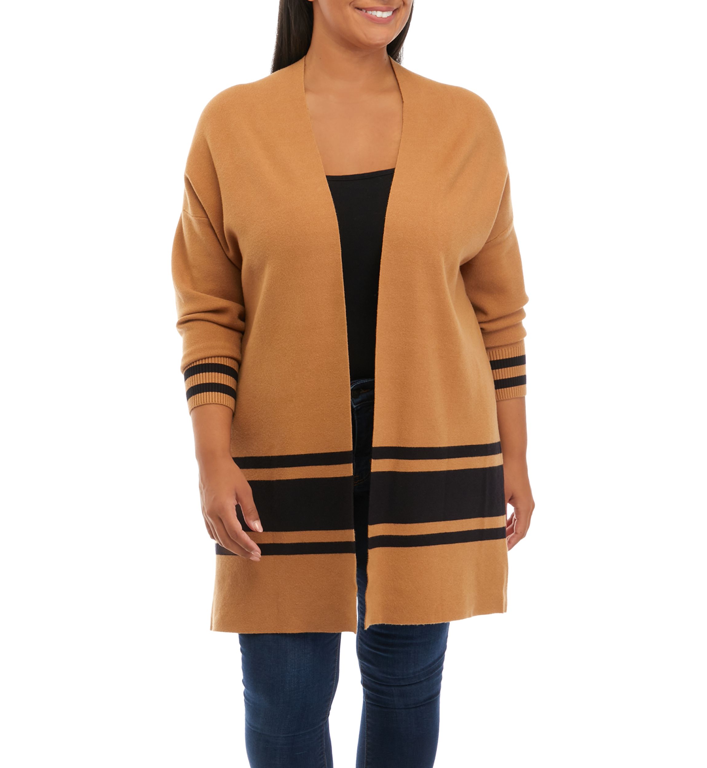 Plus Size Long Sleeve Open Front Cardigan 