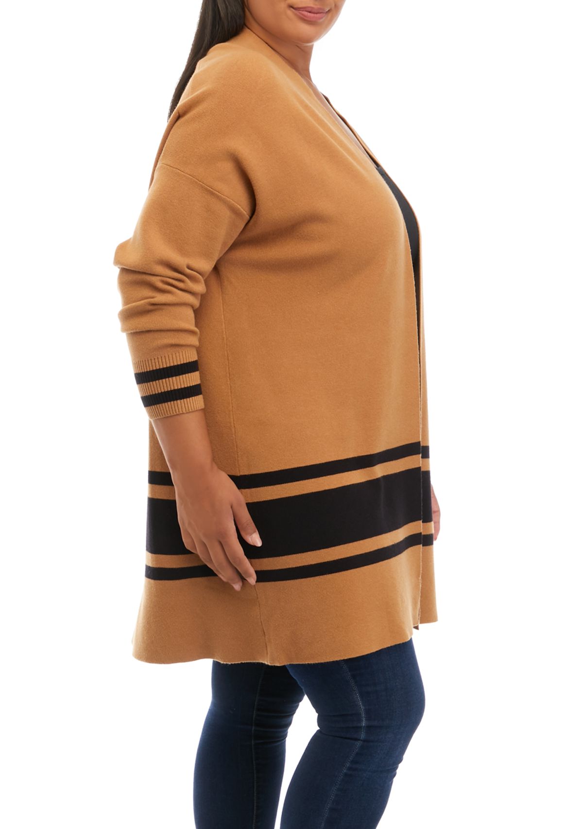 Plus Size Long Sleeve Open Front Cardigan 