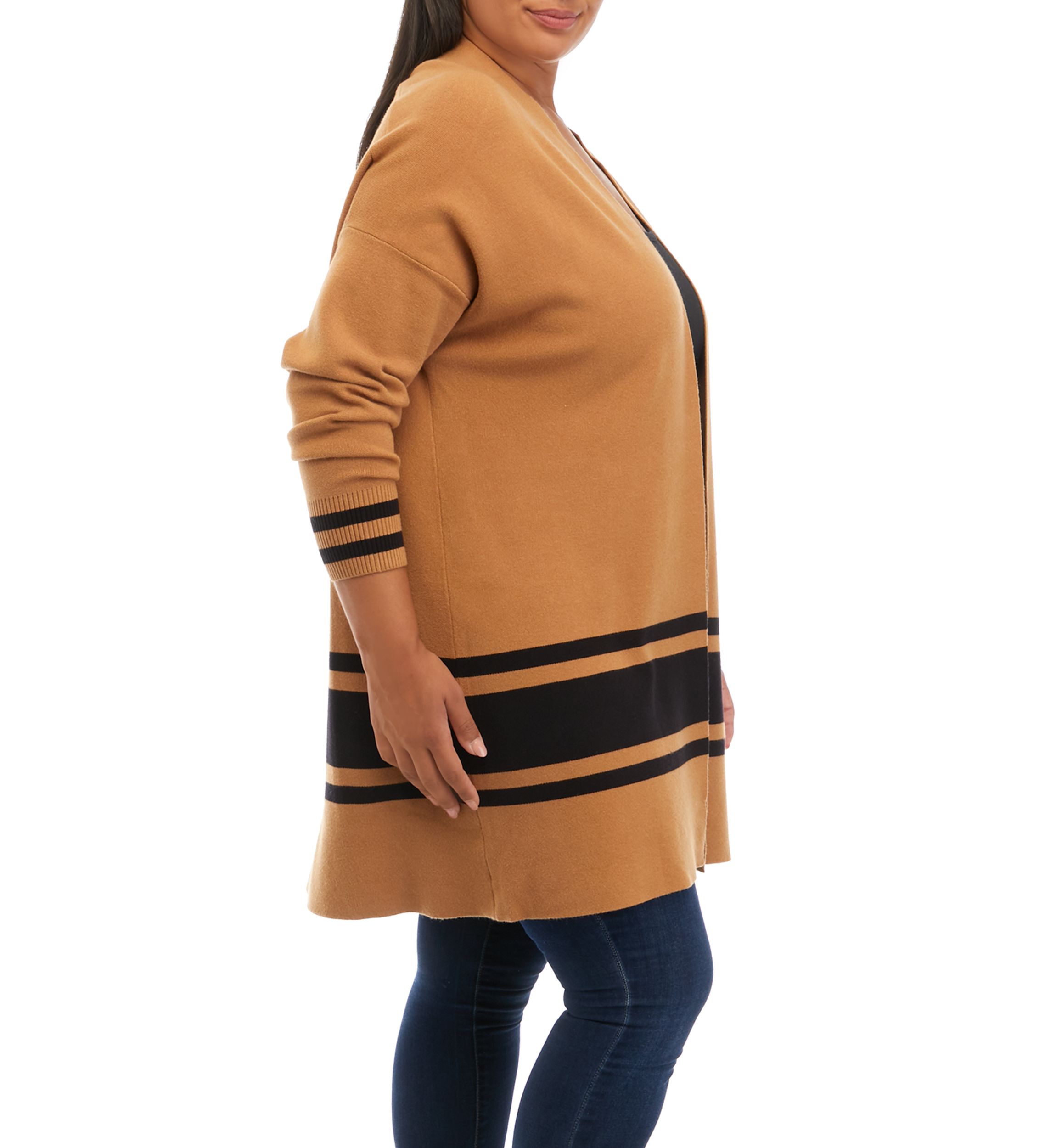 Plus Size Long Sleeve Open Front Cardigan 