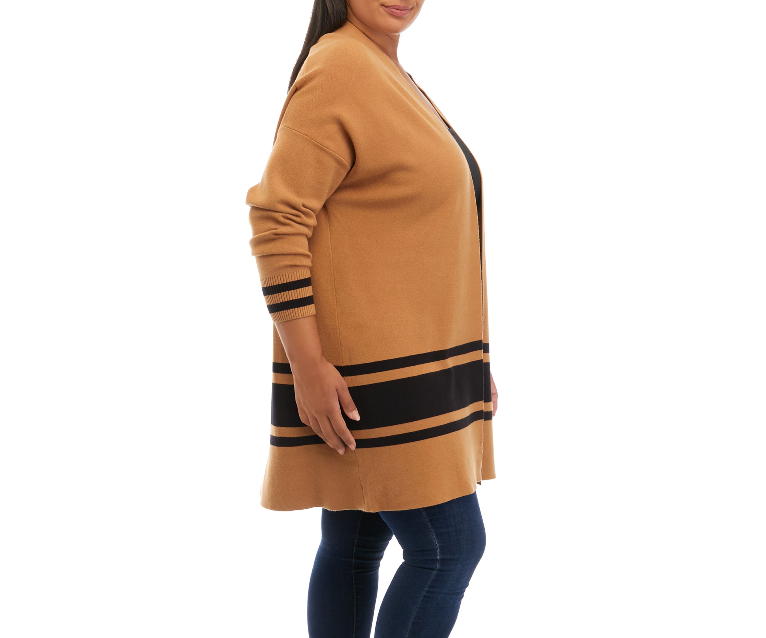 Plus Size Long Sleeve Open Front Cardigan 