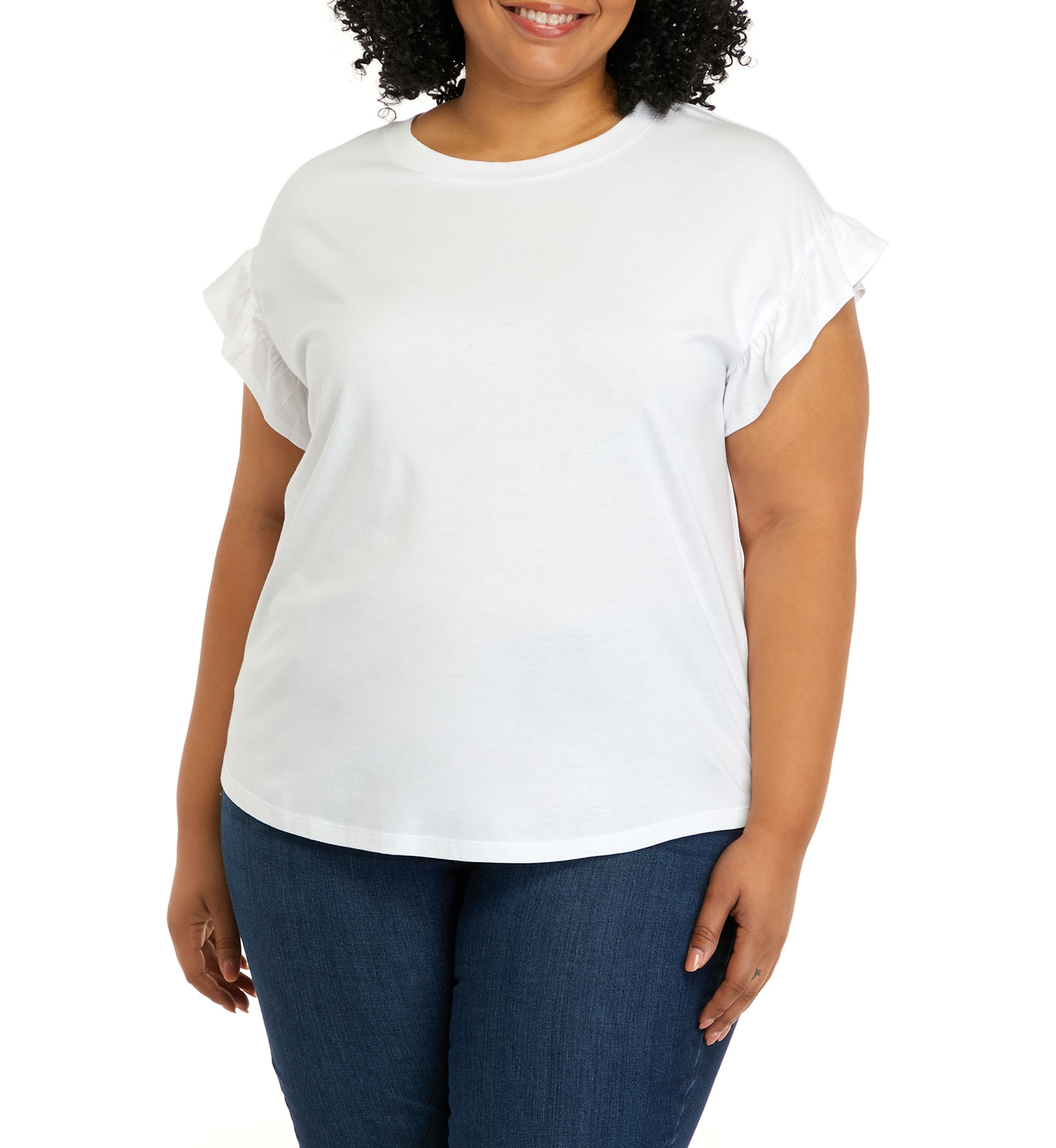 Plus Size Short Ruffle Sleeve Solid T-Shirt
