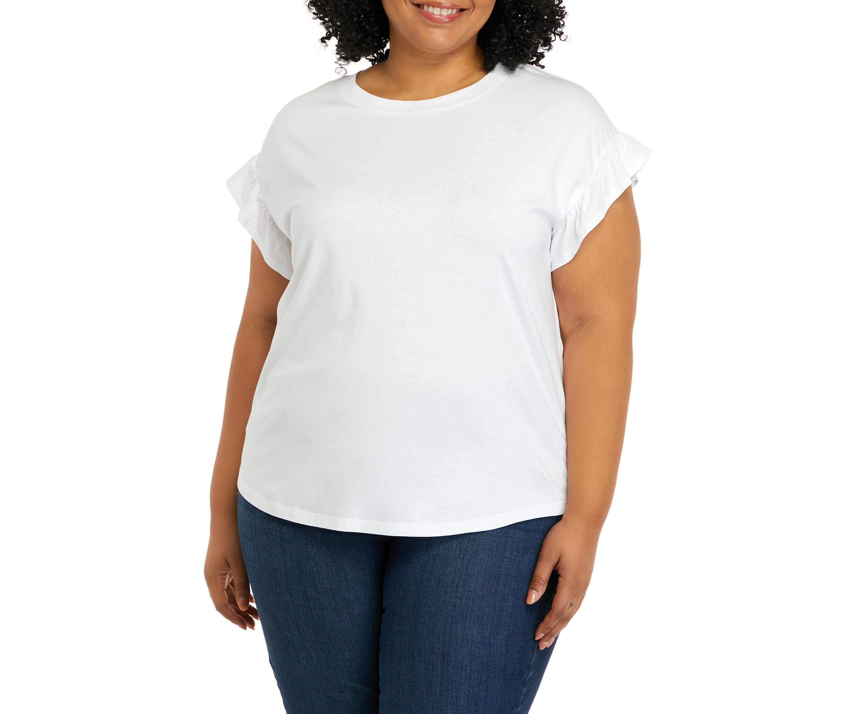 Plus Size Short Ruffle Sleeve Solid T-Shirt