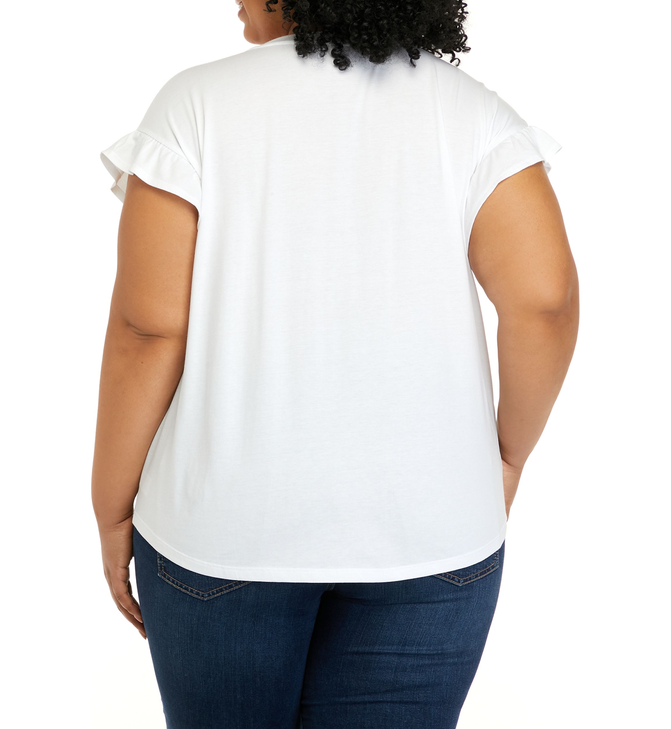 Plus Size Short Ruffle Sleeve Solid T-Shirt