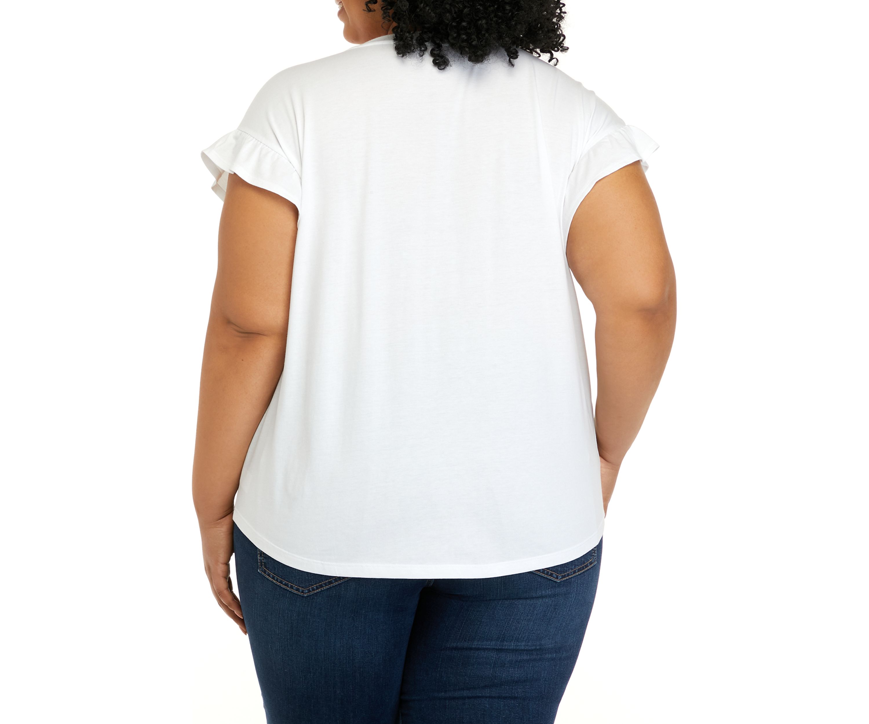 Plus Size Short Ruffle Sleeve Solid T-Shirt