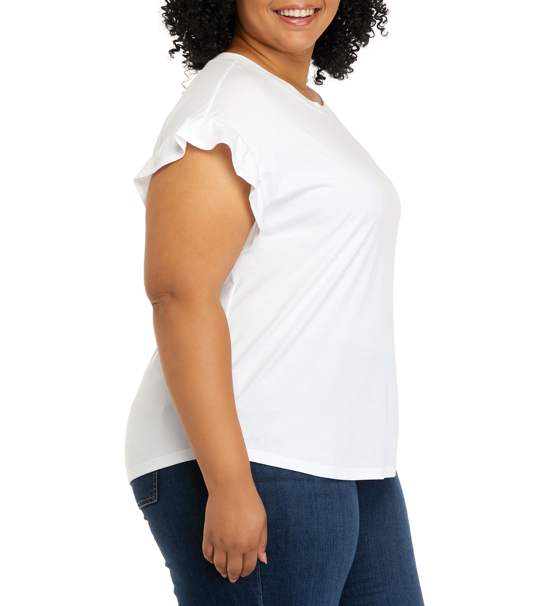Plus Size Short Ruffle Sleeve Solid T-Shirt