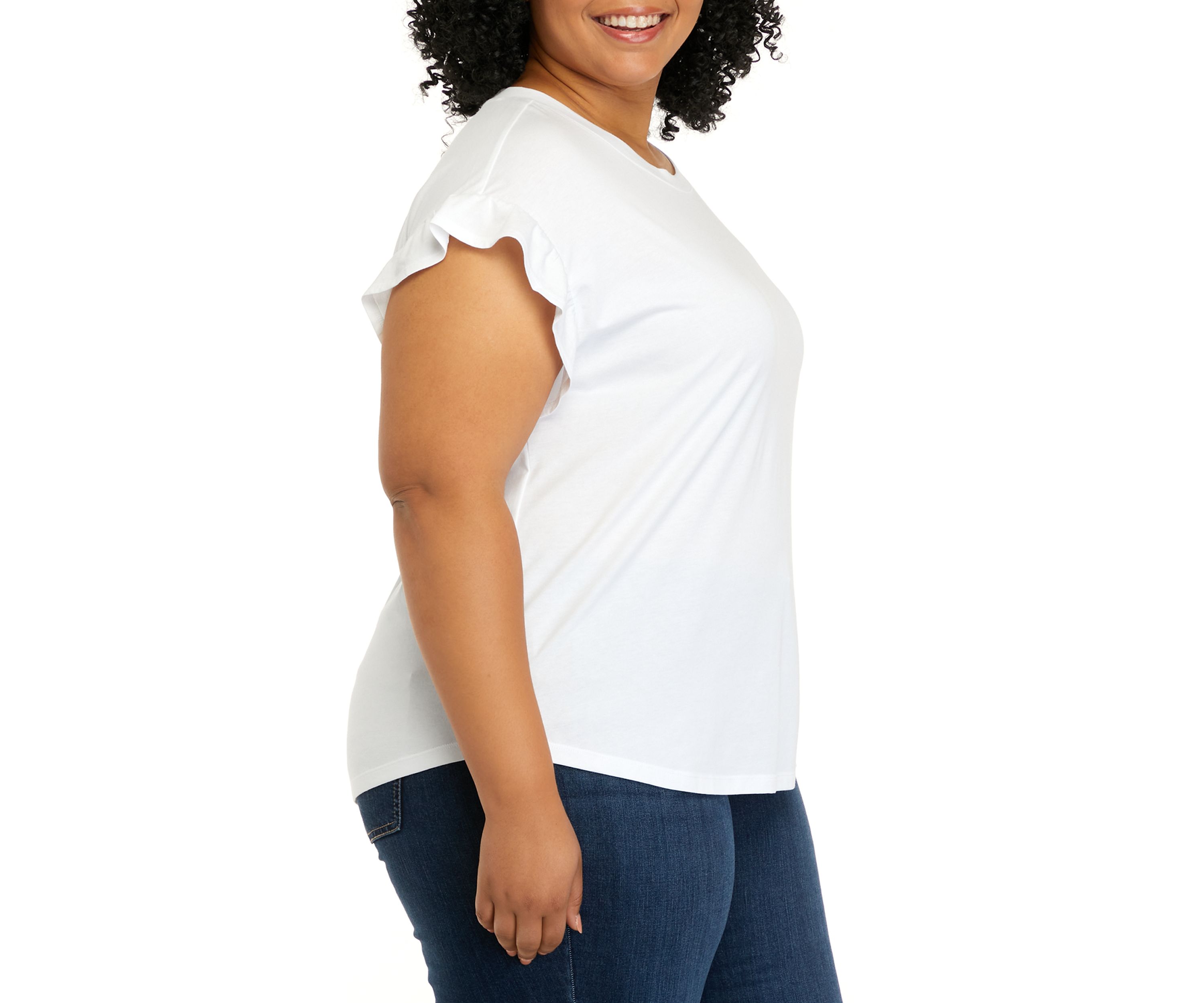 Plus Size Short Ruffle Sleeve Solid T-Shirt