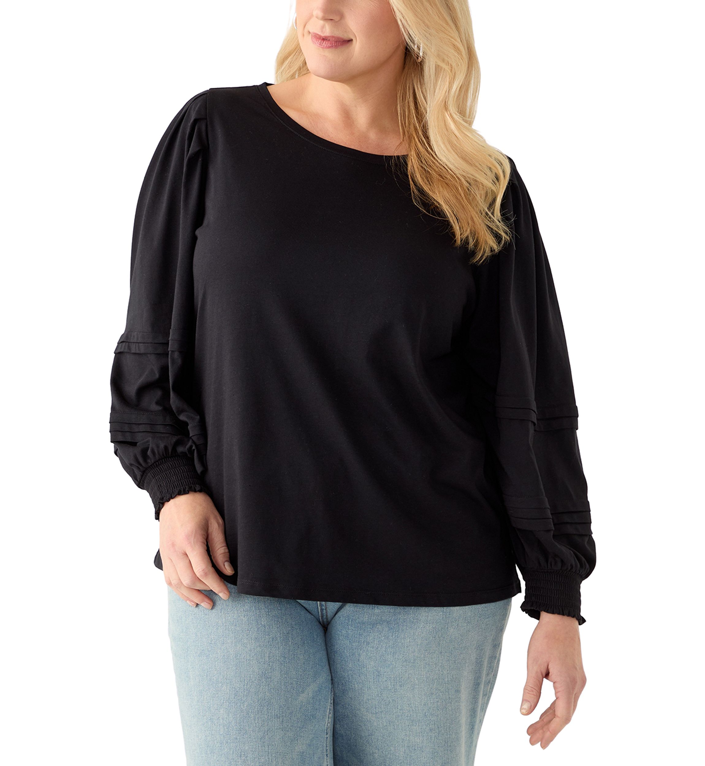 Plus Size Long Sleeve Pintuck  Top 