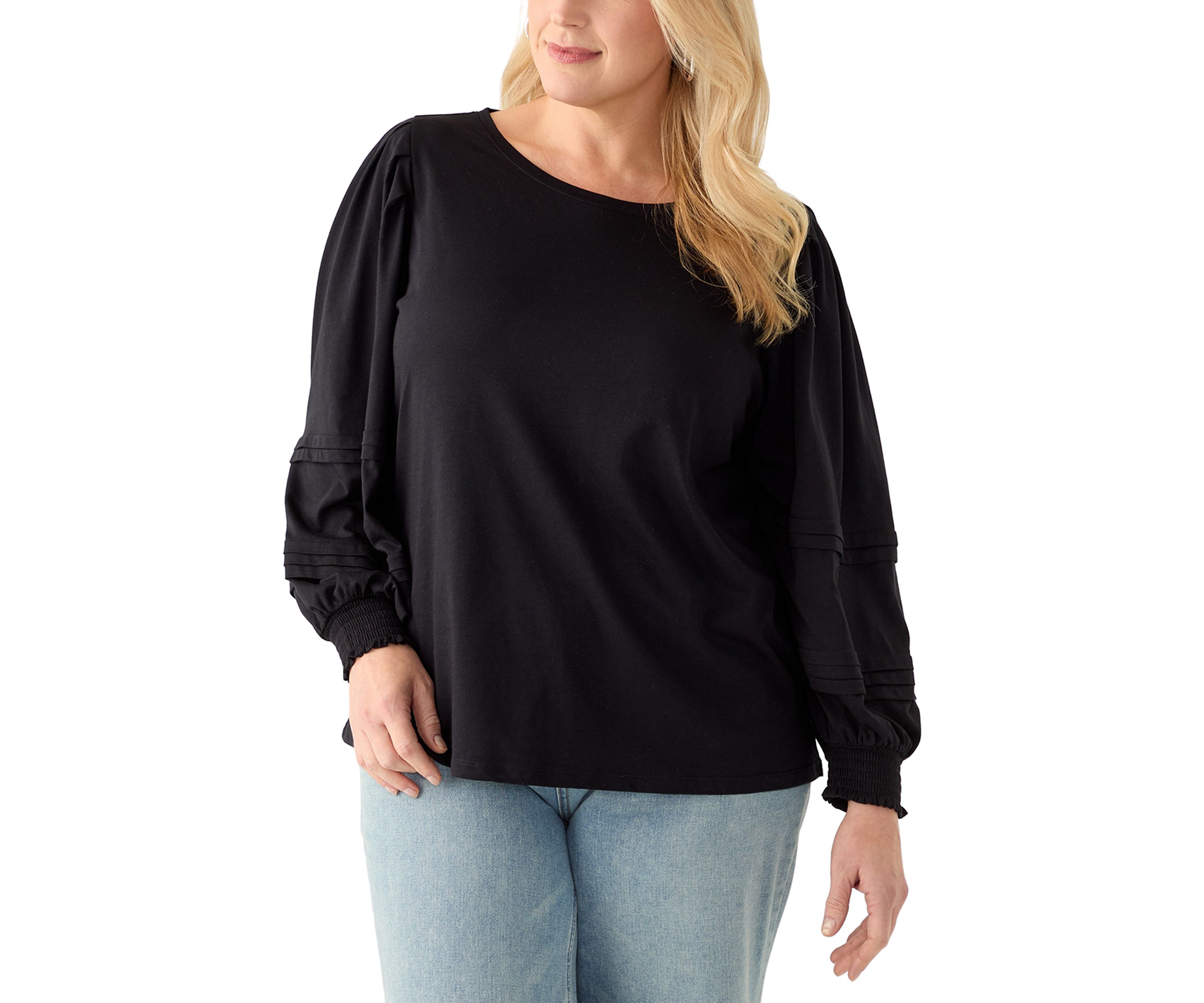 Plus Size Long Sleeve Pintuck  Top 