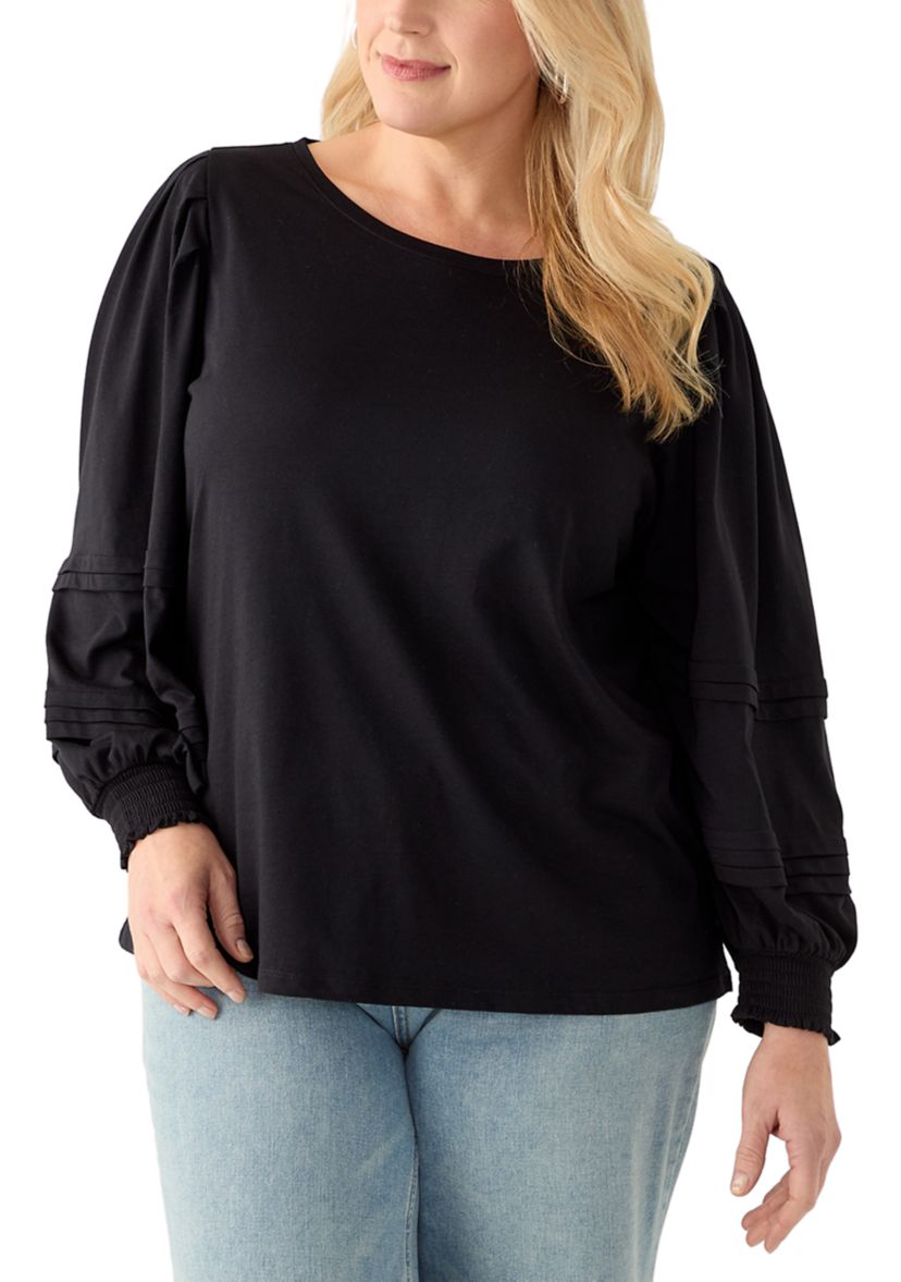 Plus Size Long Sleeve Pintuck  Top 