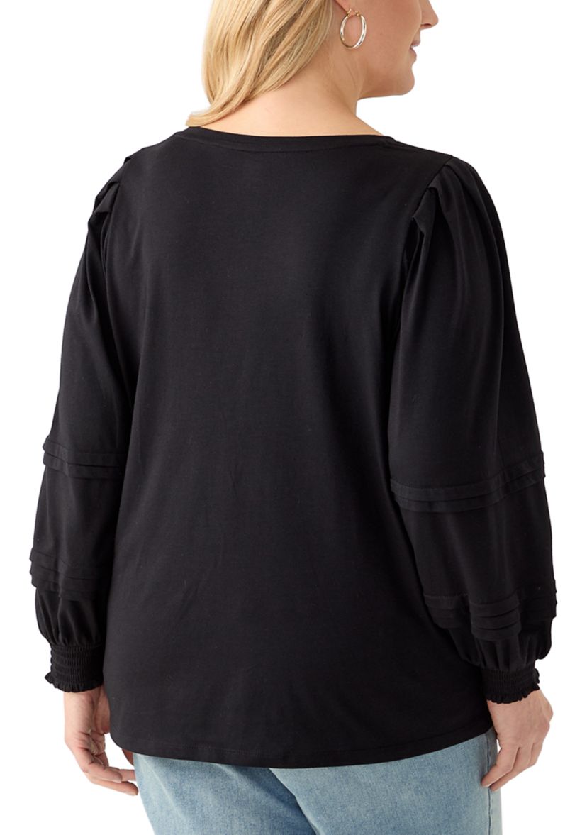Plus Size Long Sleeve Pintuck  Top 