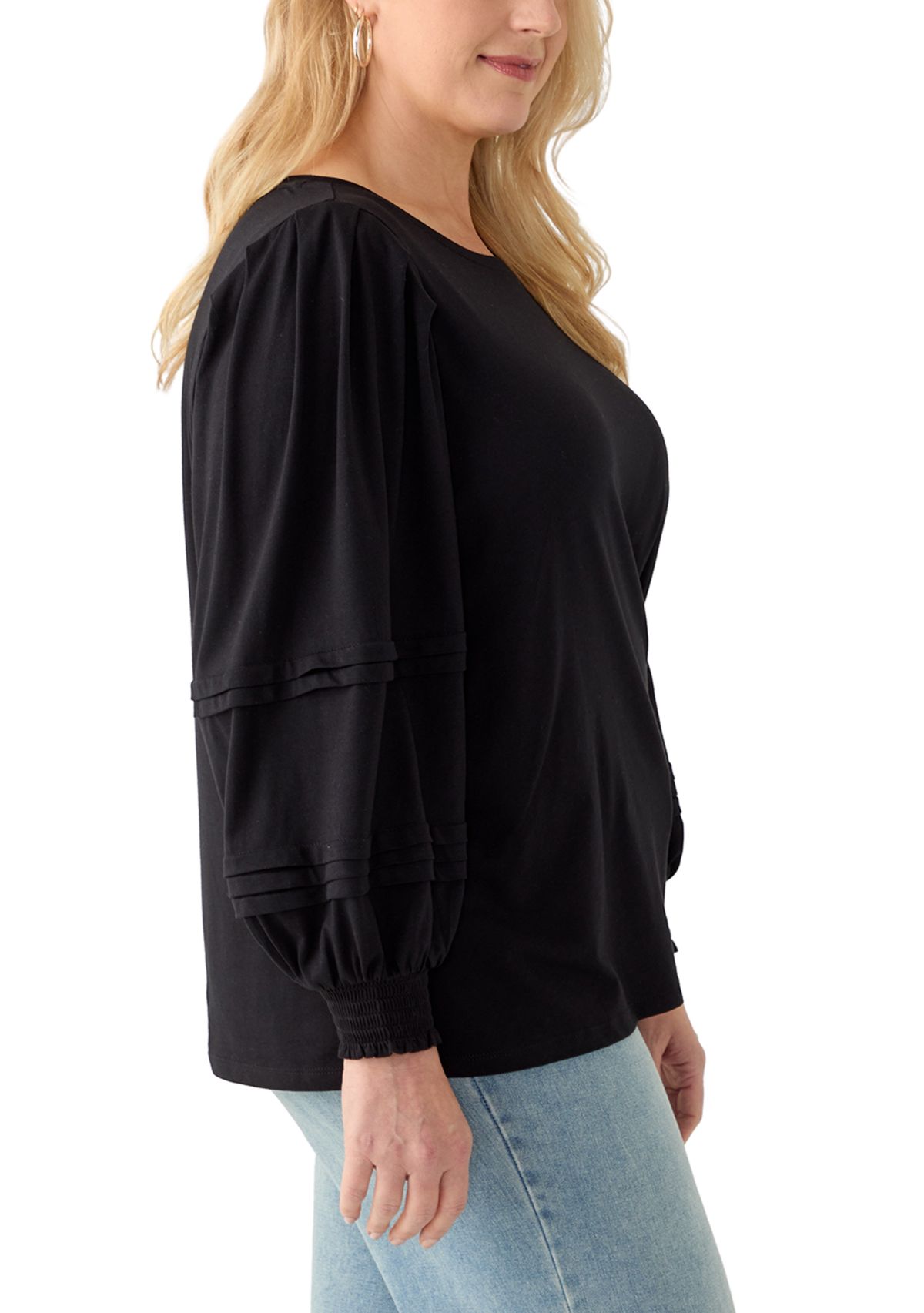 Plus Size Long Sleeve Pintuck  Top 