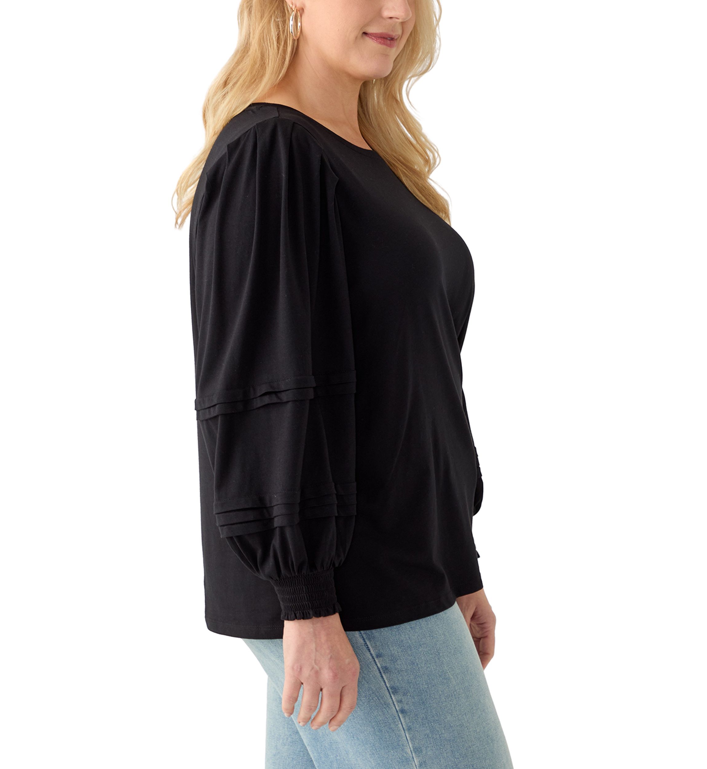 Plus Size Long Sleeve Pintuck  Top 