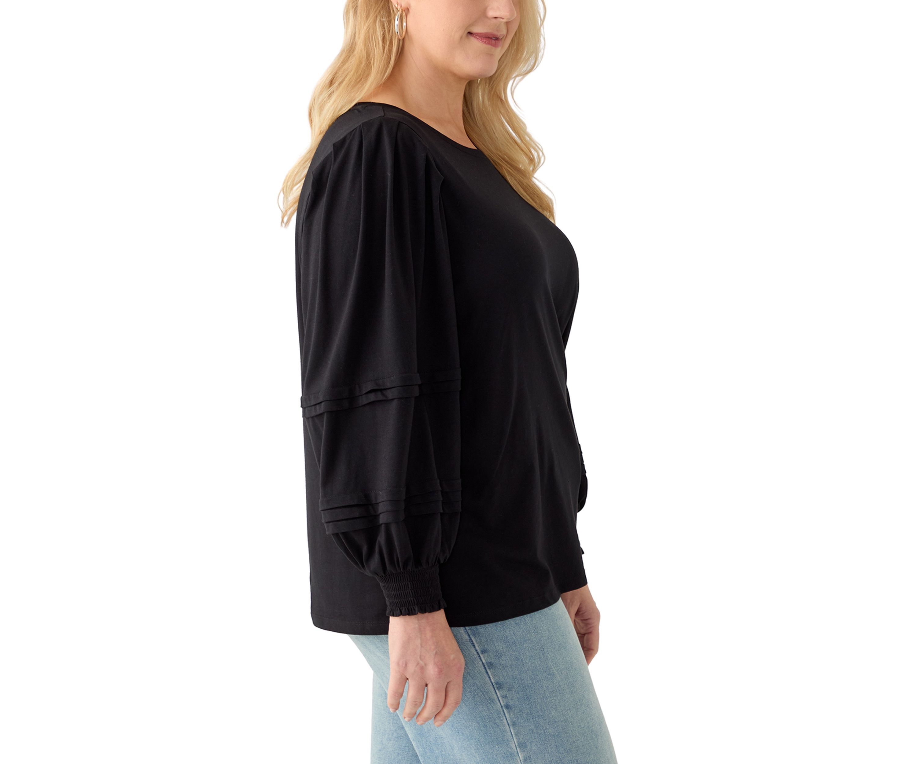Plus Size Long Sleeve Pintuck  Top 