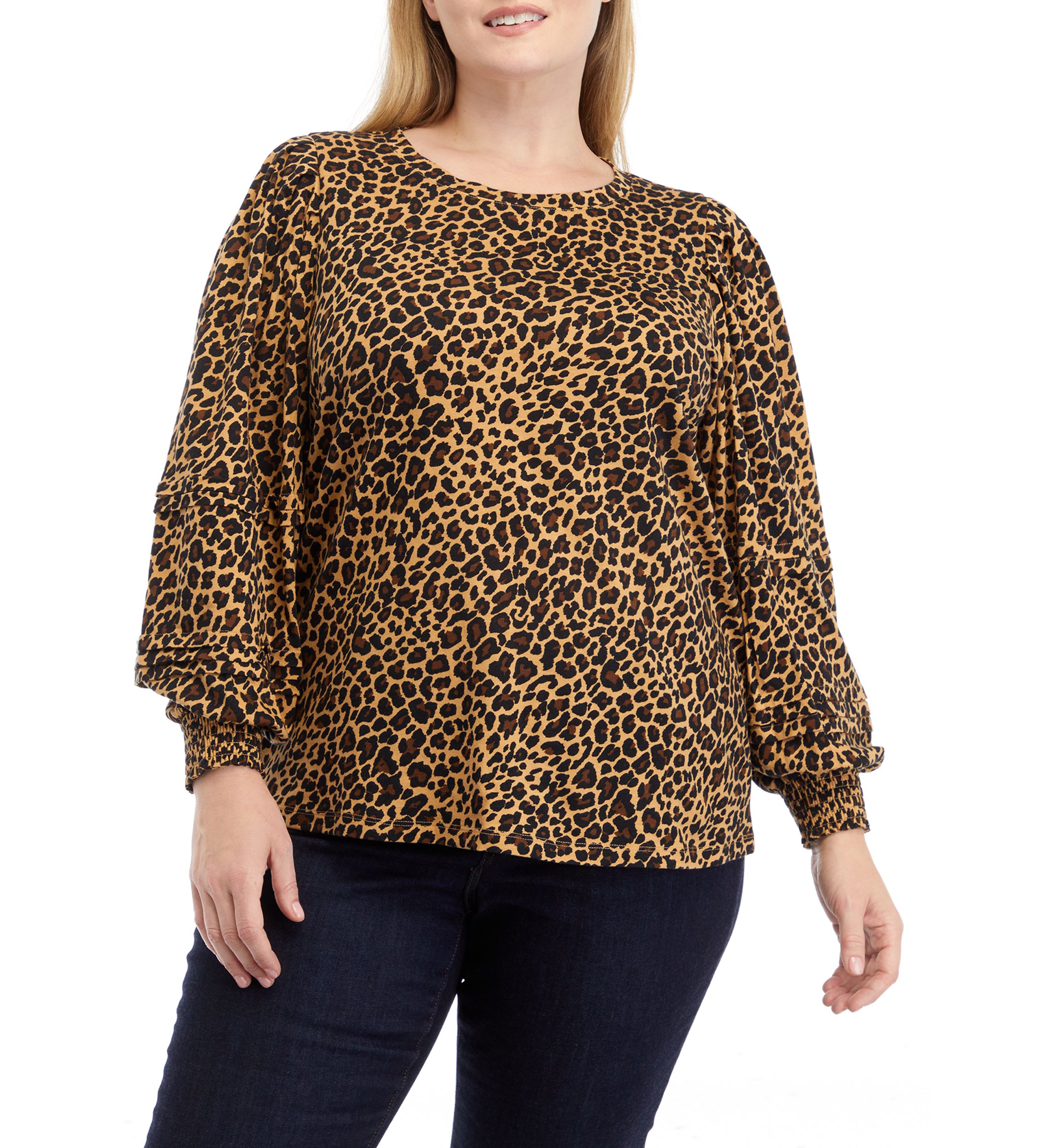 Plus Size Animal Print Pintuck Top 